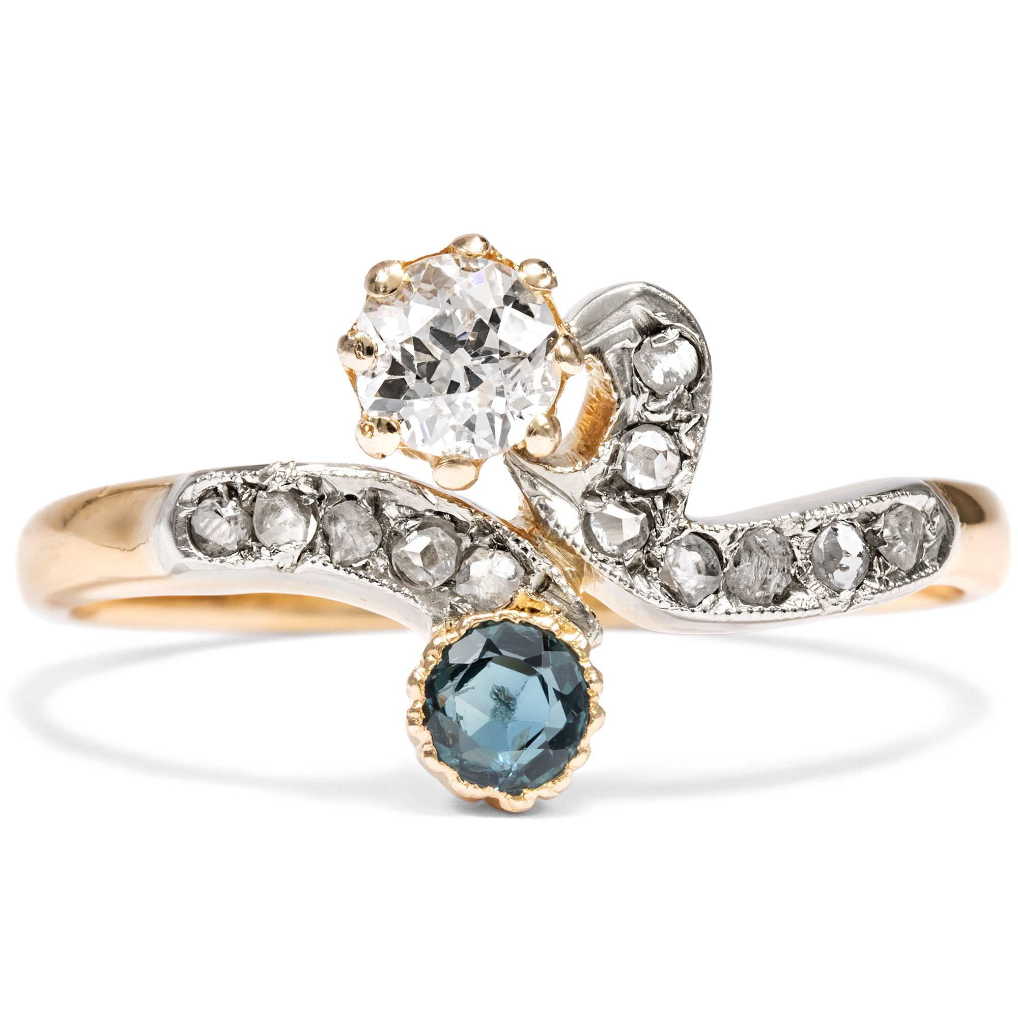 Delicate "Toi-Et-Moi" Ring with Diamonds & Sapphire, c. 1905 Delicate "Toi-Et-Moi" Ring with Diamonds & Sapphire, c. 1905
