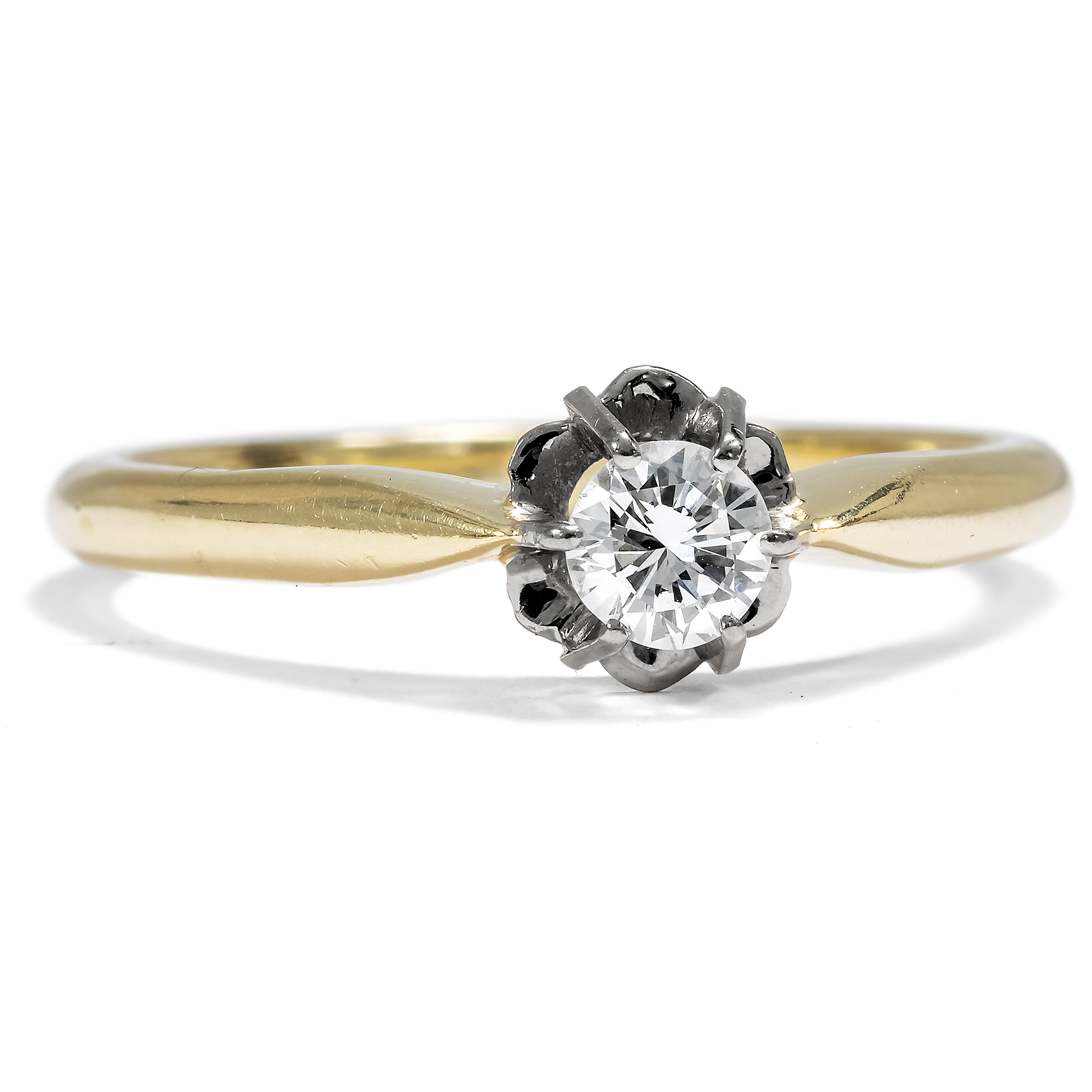 Vintage 0.25 Ct Diamond Solitaire Ring In Gold & White Gold, Circa 1955