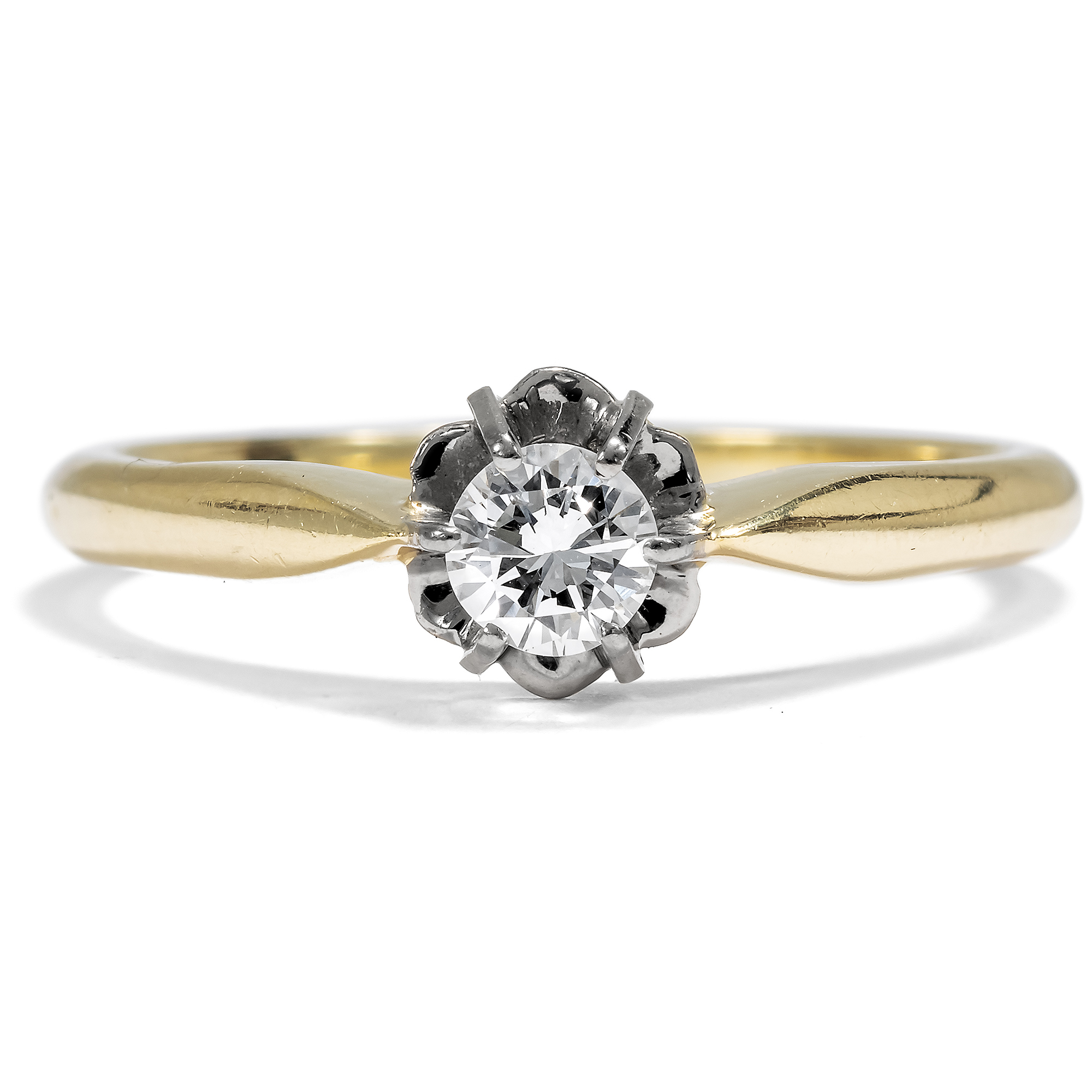 Vintage 0.25 Ct Diamond Solitaire Ring In Gold & White Gold, Circa 1955