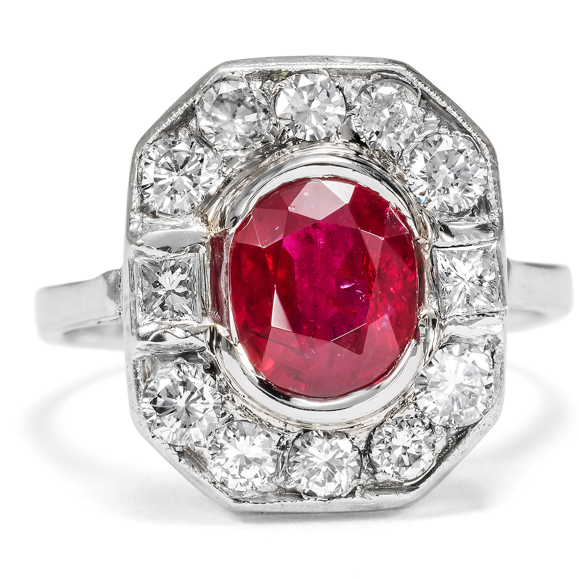 Vintage Ruby and Diamond Ring in White Gold, Paris, c. 1990s