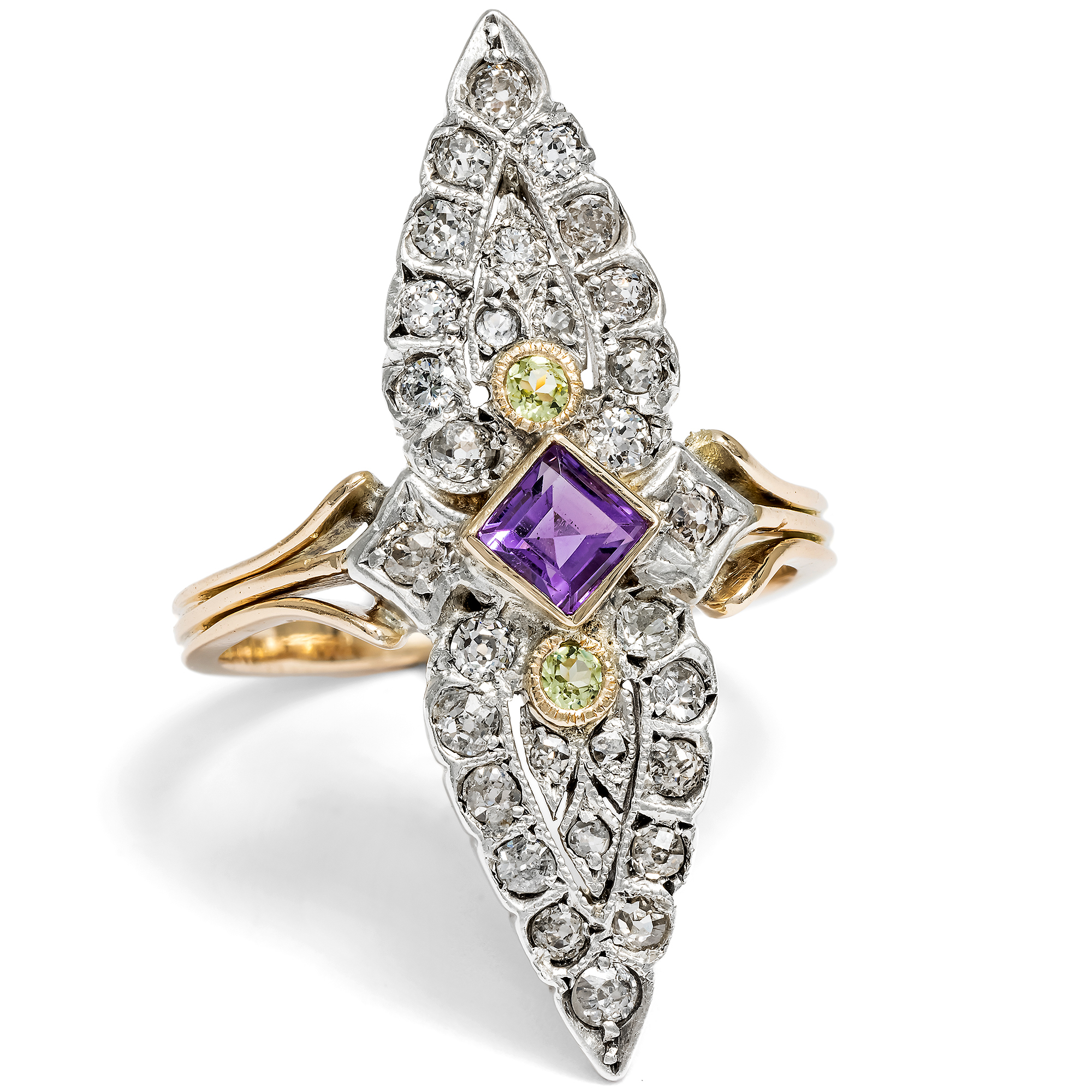 Antique Ring with Amethyst, Peridots & Diamonds, c. 1910 & Later