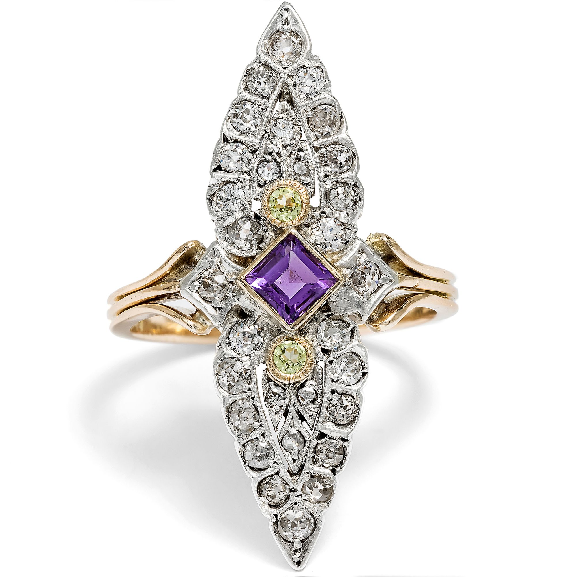 Antique Ring with Amethyst, Peridots & Diamonds, c. 1910 & Later