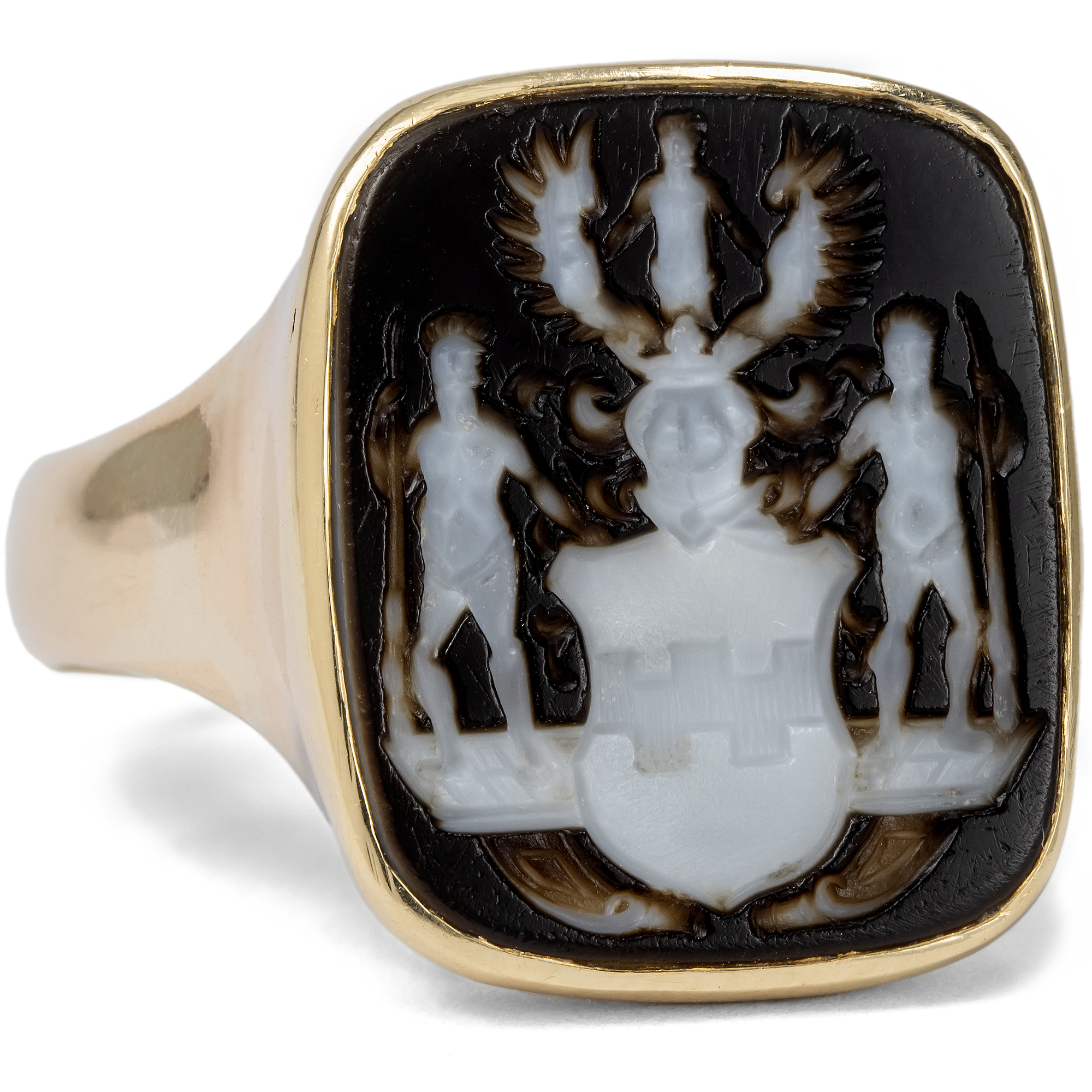 Antique Signet Ring with Coat of Arms in Hardstone, dated 1872