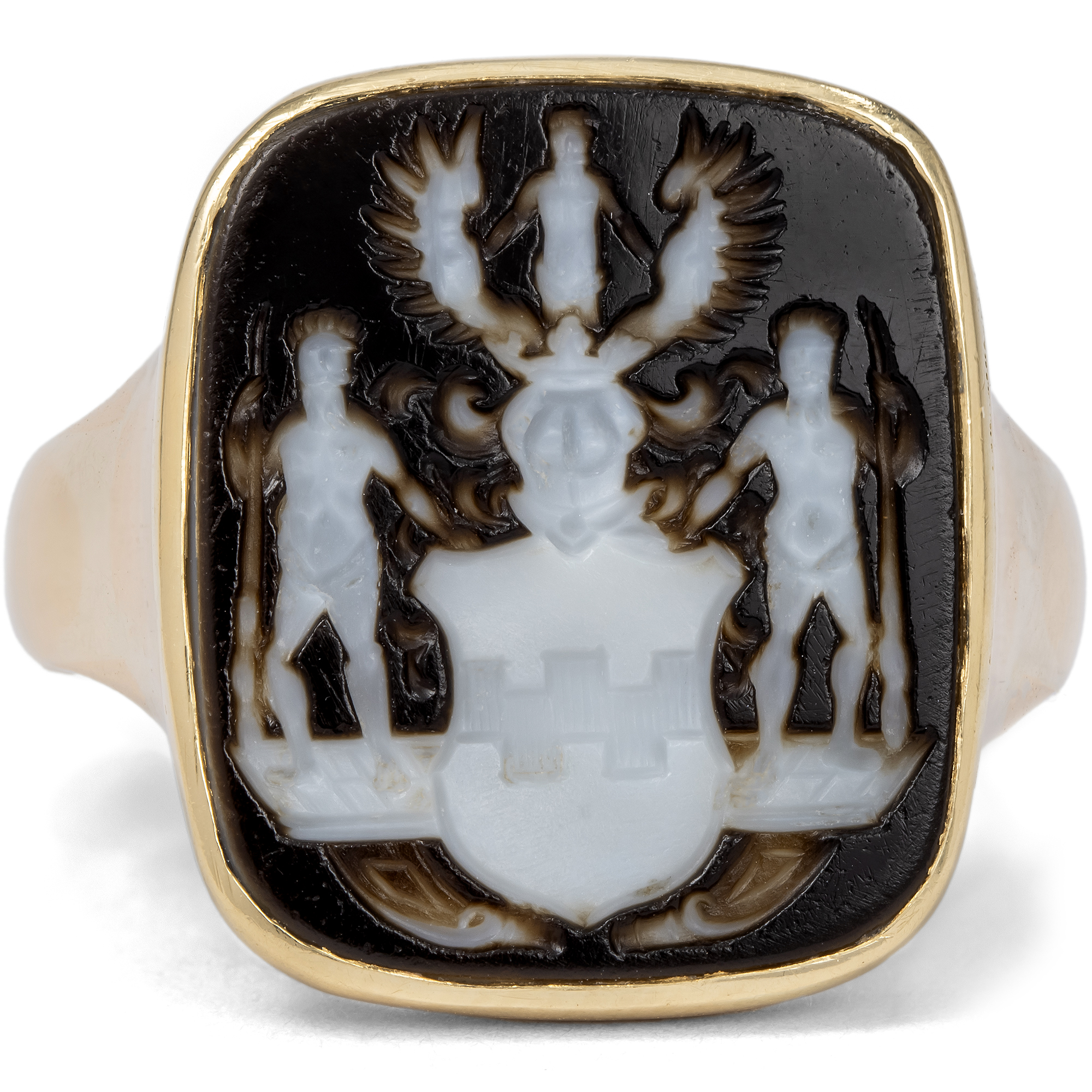 Antique Signet Ring with Coat of Arms in Hardstone, dated 1872