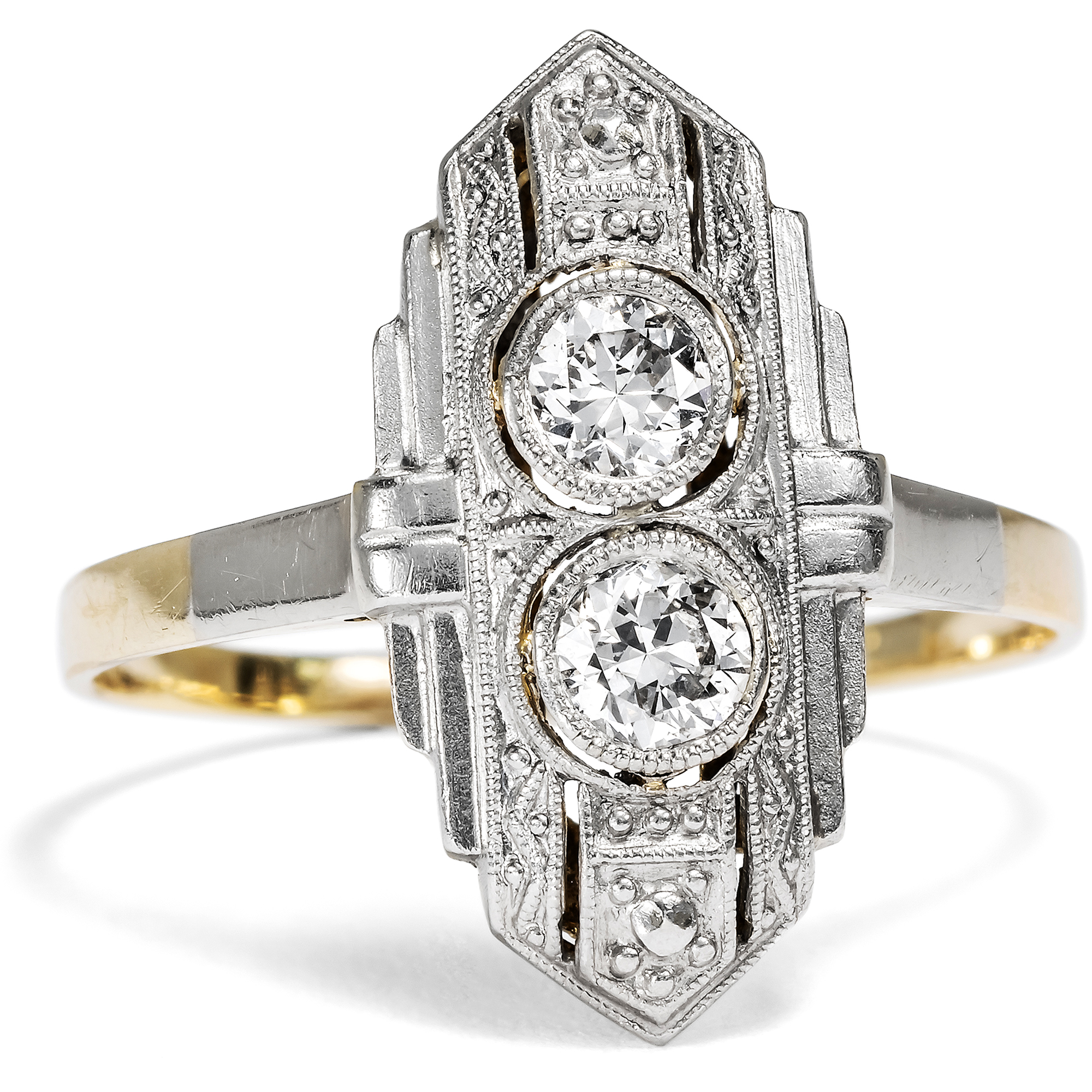 Antique Déco Ring with Old Cut Diamonds in Platinum on Gold, c. 1925