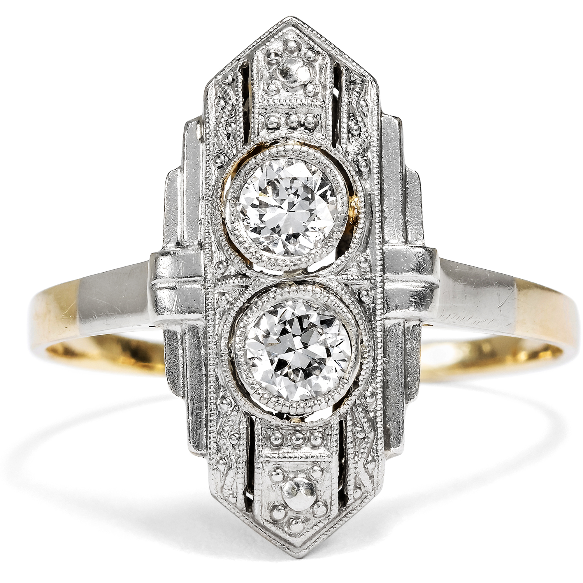 Antique Déco Ring with Old Cut Diamonds in Platinum on Gold, c. 1925