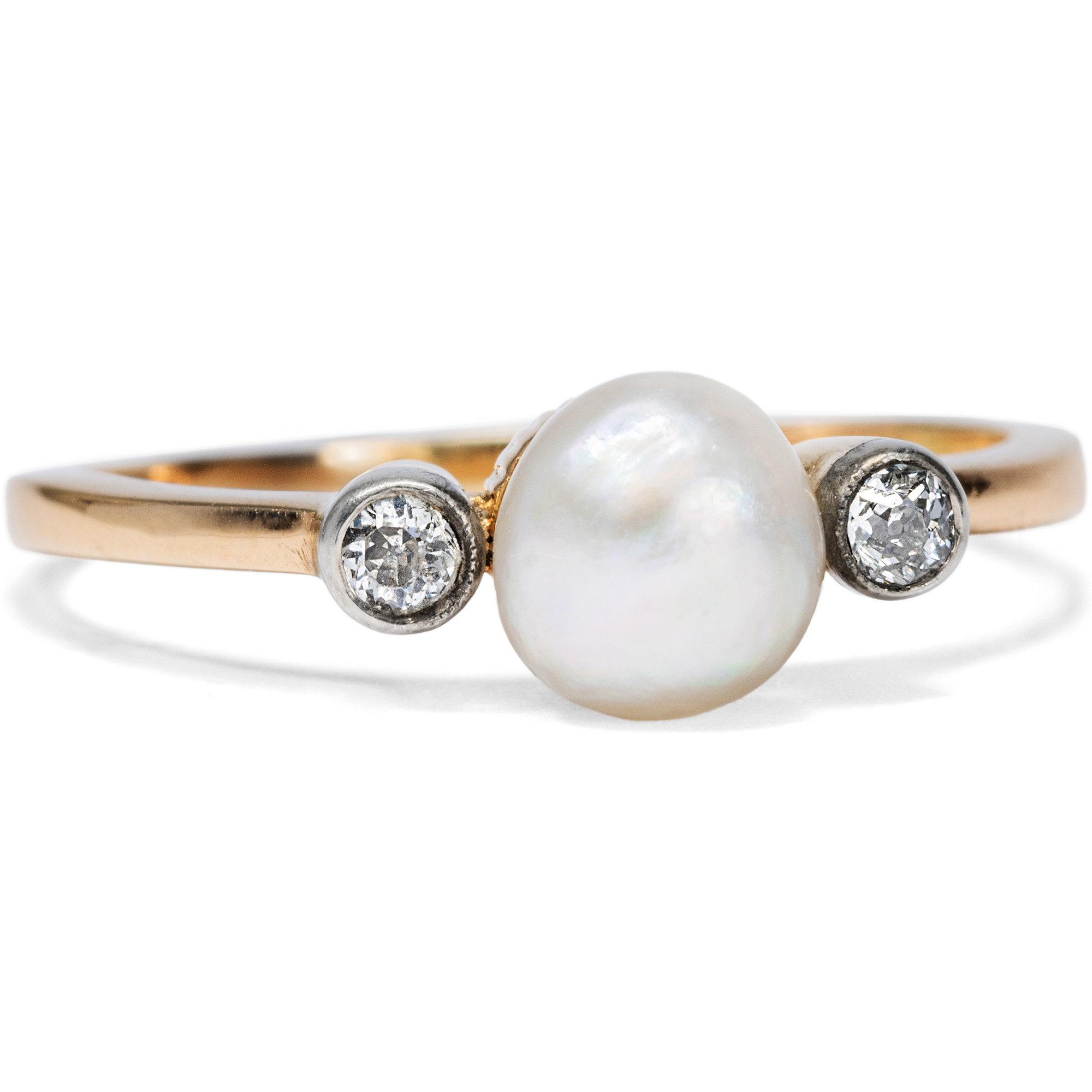 Delicate Antique "Trilogy Ring" with Natural Pearl & Diamonds, c. 1900