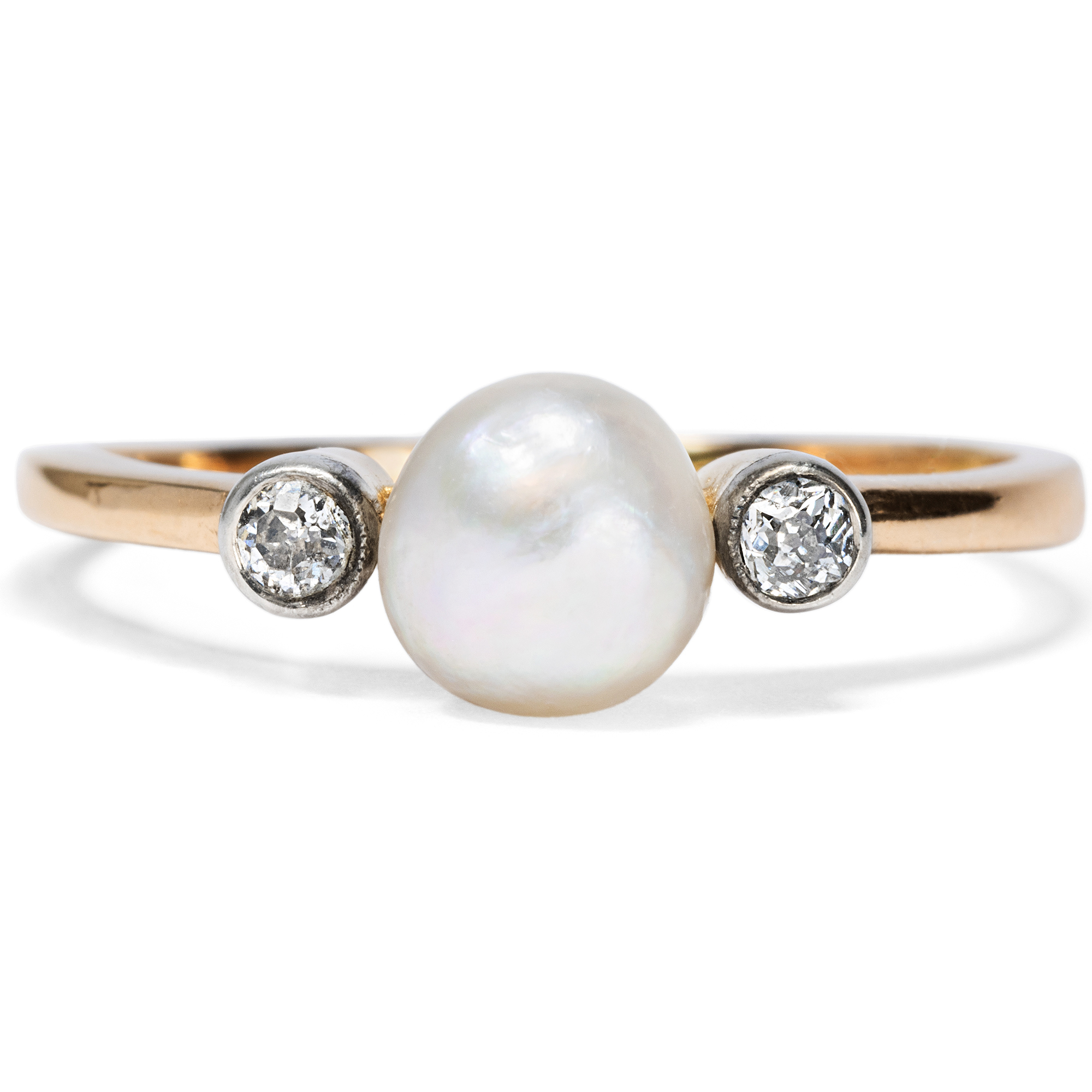 Delicate Antique "Trilogy Ring" with Natural Pearl & Diamonds, c. 1900