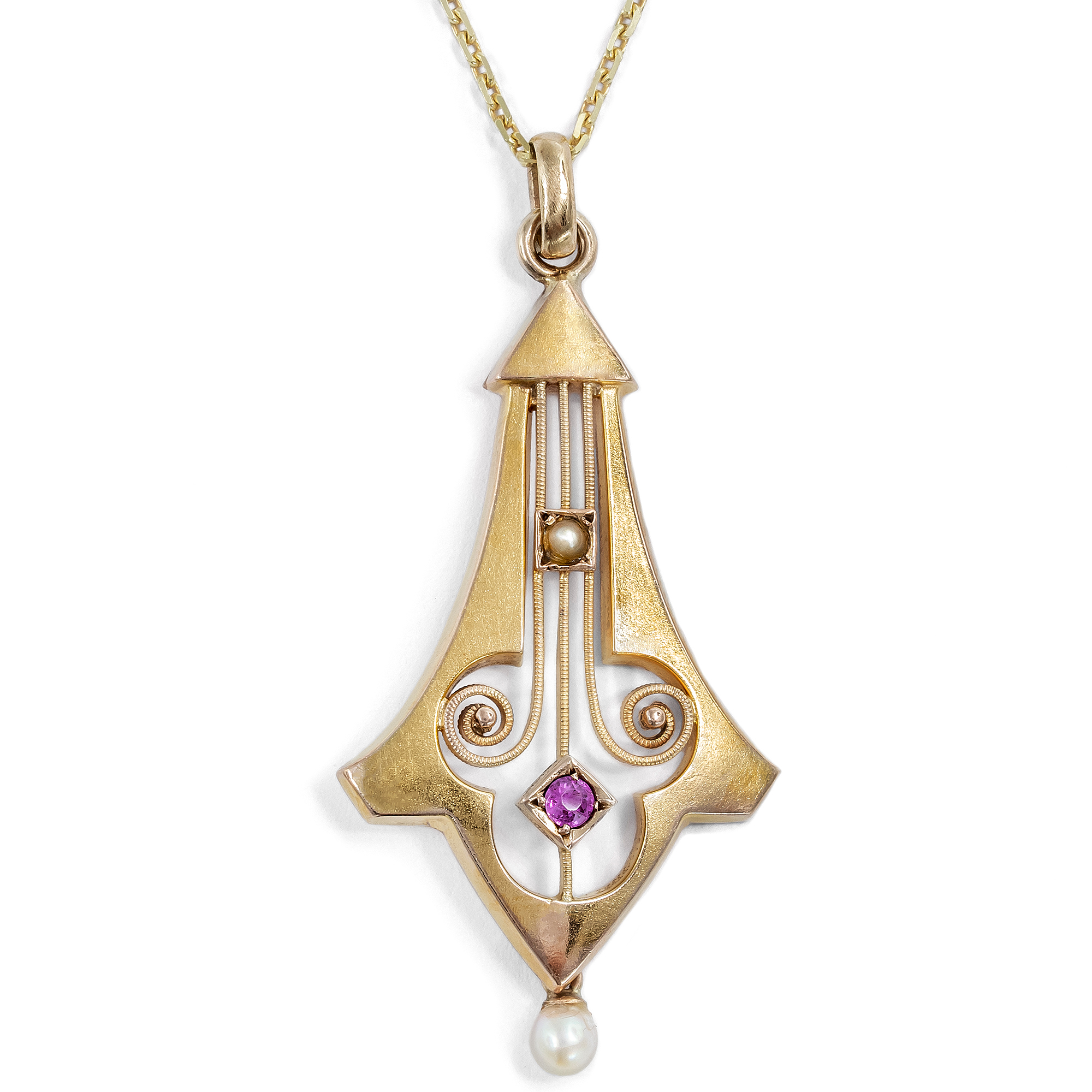 Antique Art Nouveau Pendant with Ruby and Pearls, c. 1905