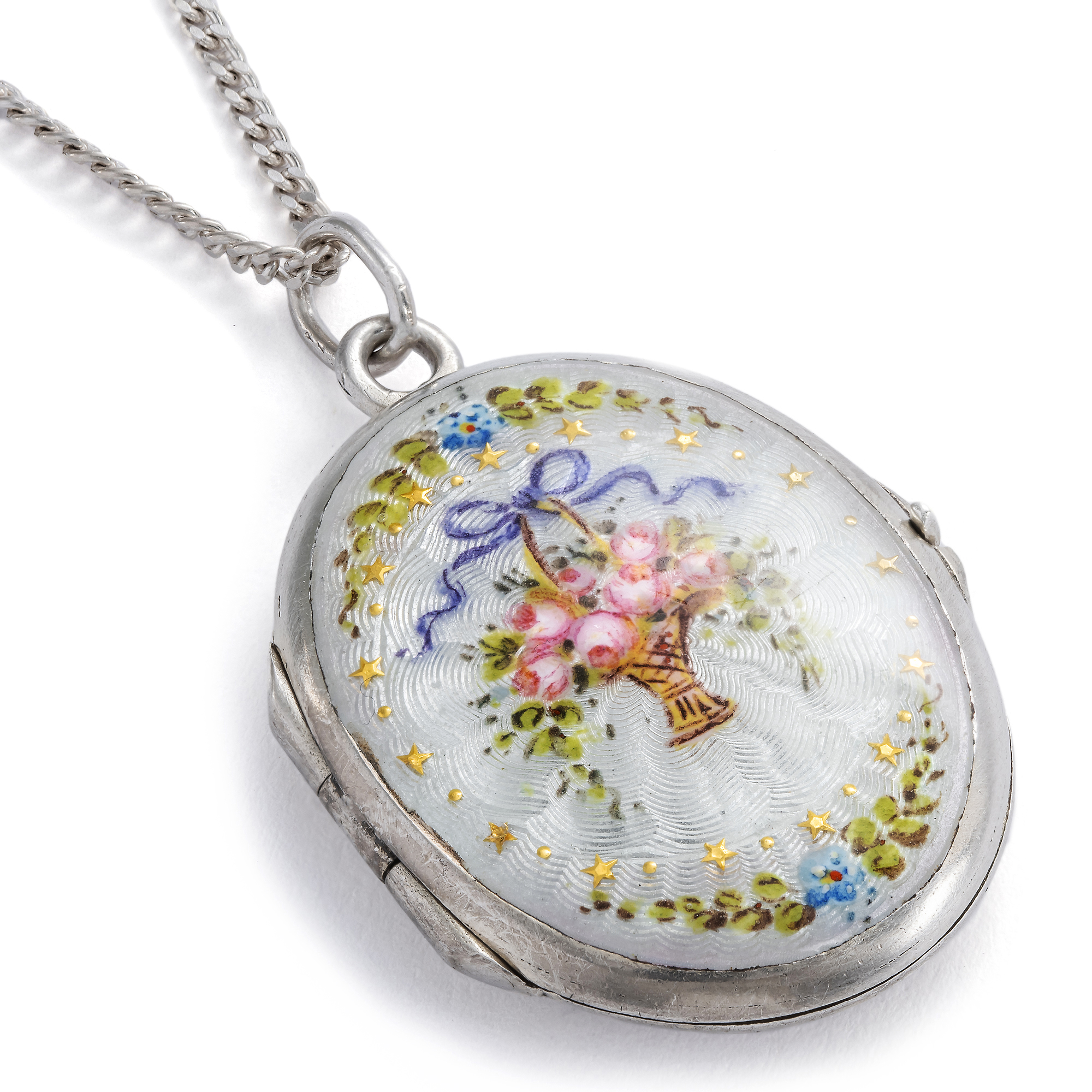 Antique Enameled Silver Locket Pendant, c. 1910