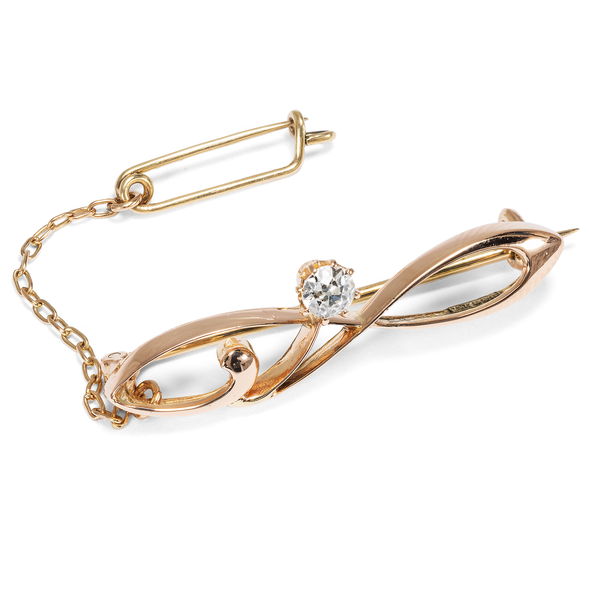 Antique Art Nouveau Brooch with Diamond in Rose Gold, c. 1905