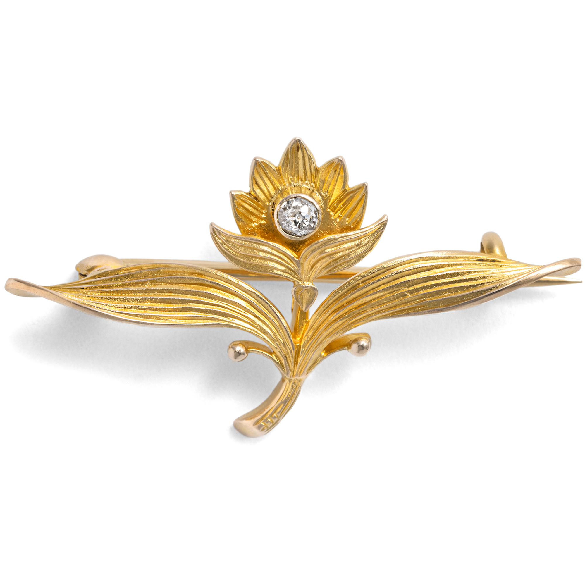 Antique Art Nouveau brooch in yellow gold with old-cut diamond, Germany circa 1900