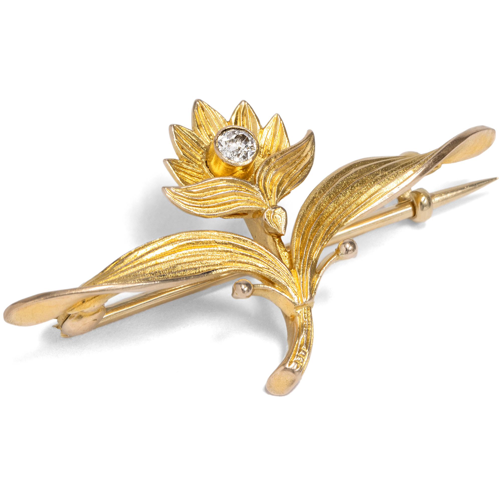 Antique Art Nouveau brooch in yellow gold with old-cut diamond, Germany circa 1900