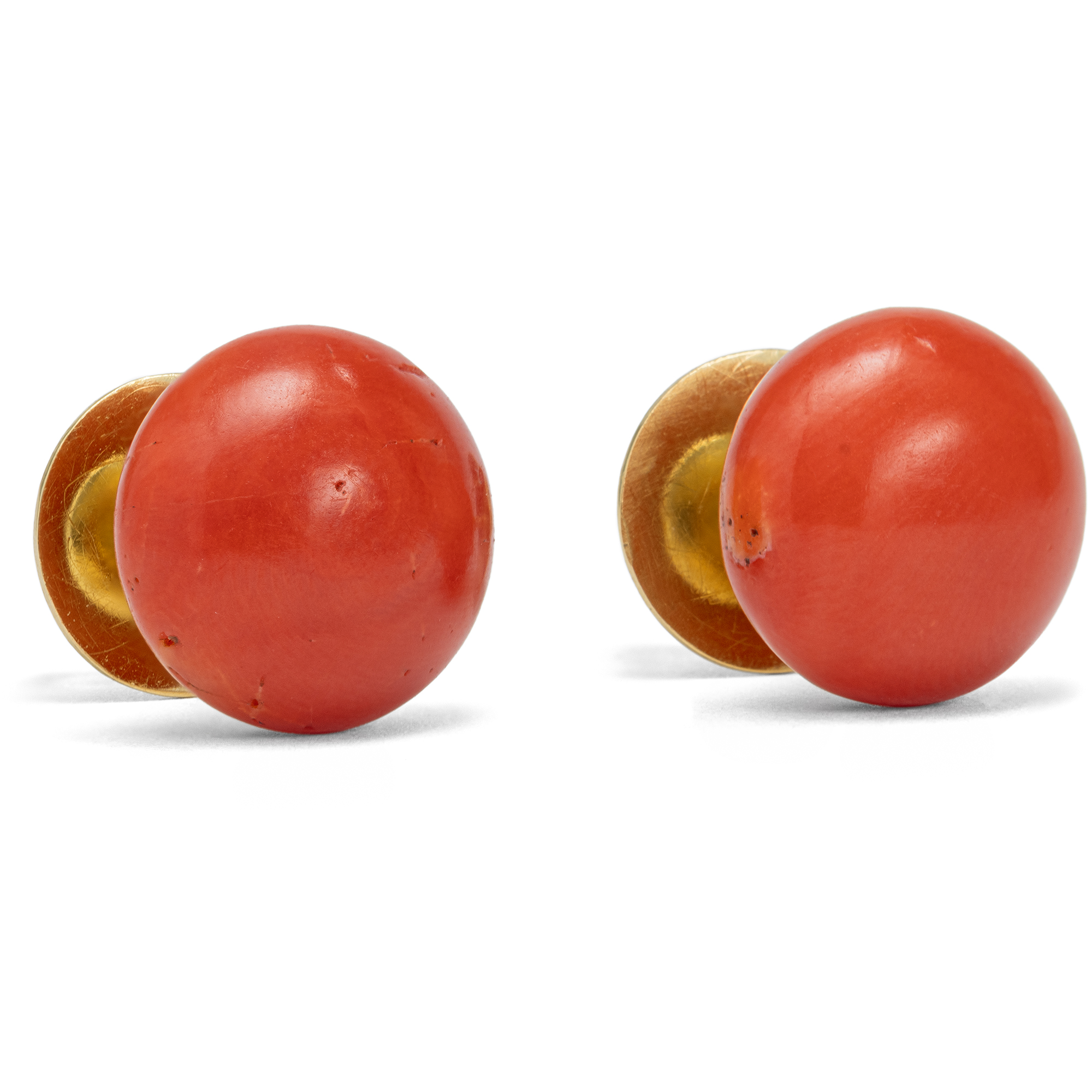 Large Italian Coral & Gold Stud Earrings, Italy c. 1900