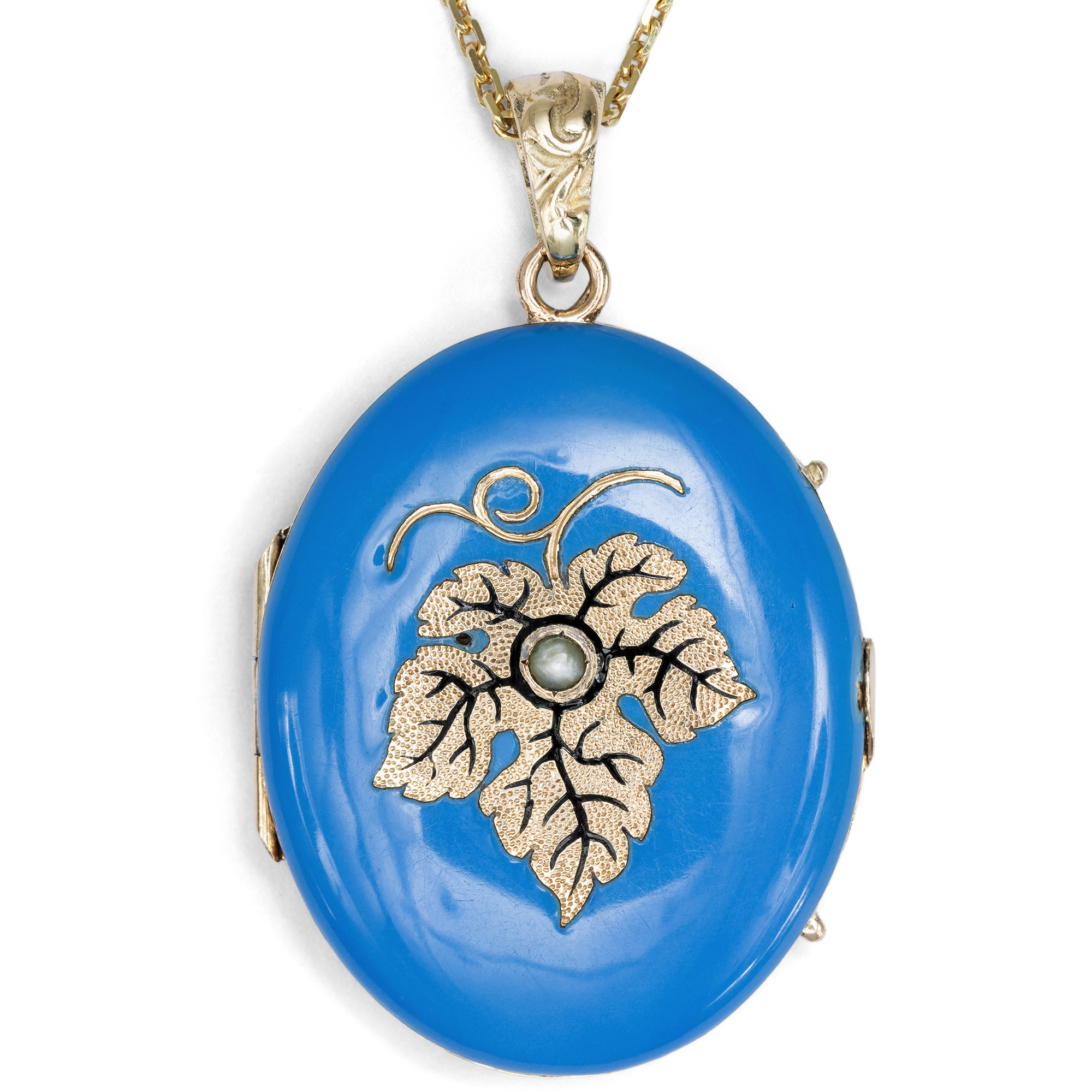 Antique Gold Locket with Blue Enamel & Pearl, c. 1895