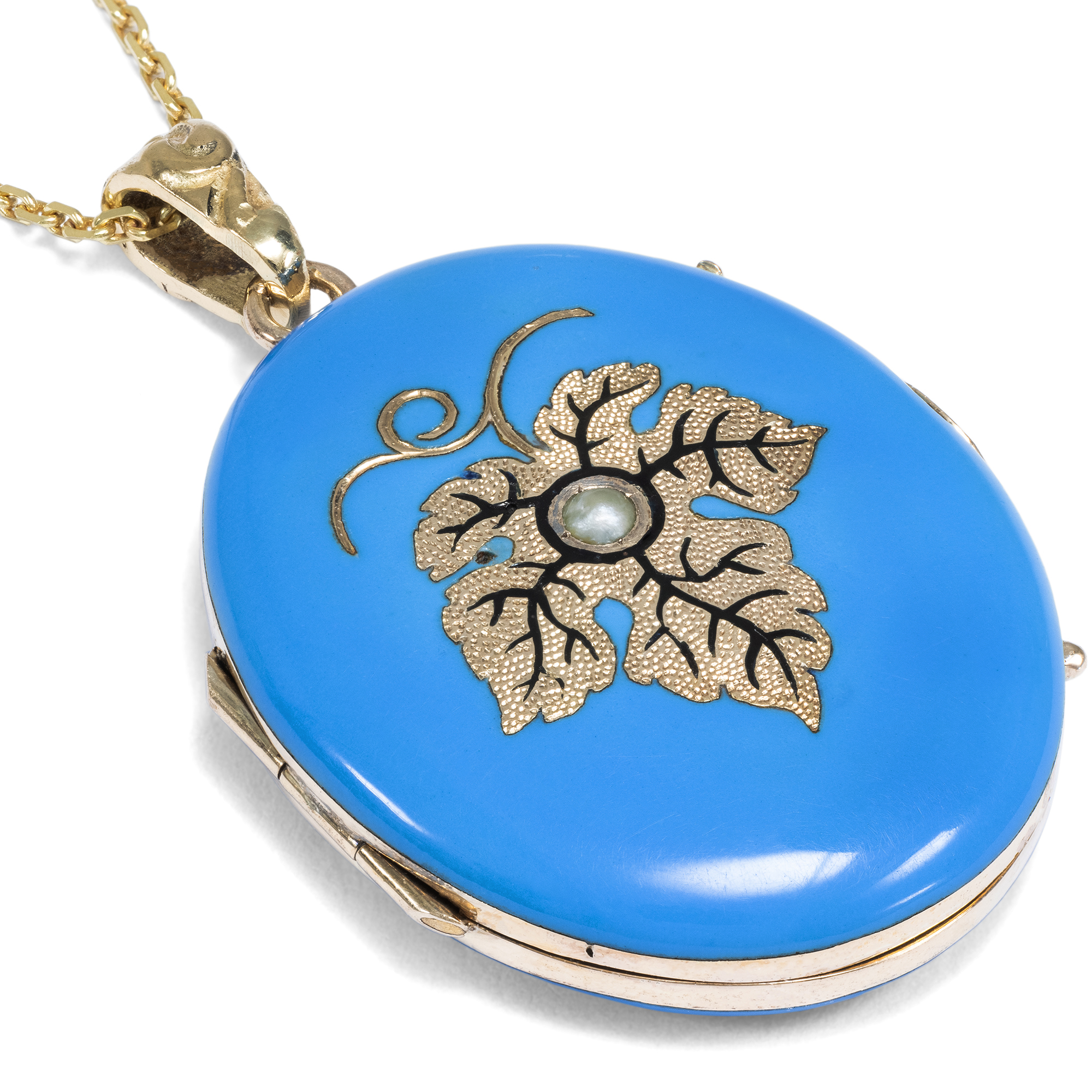 Antique Gold Locket with Blue Enamel & Pearl, c. 1895