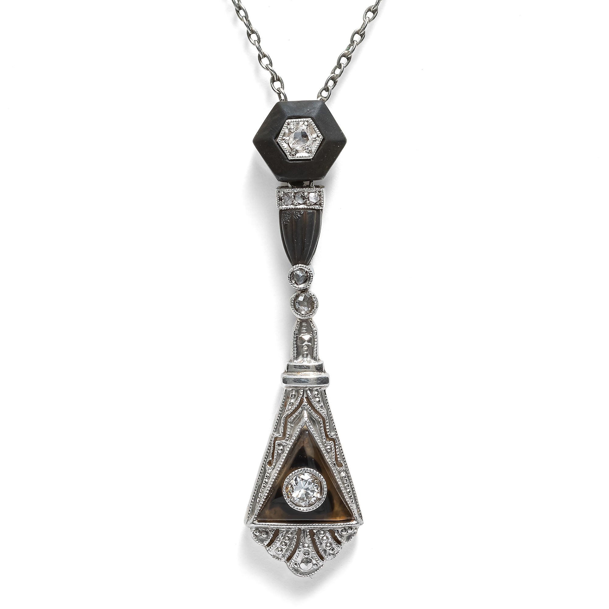 Elegantes Schieber-Collier des Art Déco mit Onyx & Diamanten, um 1930