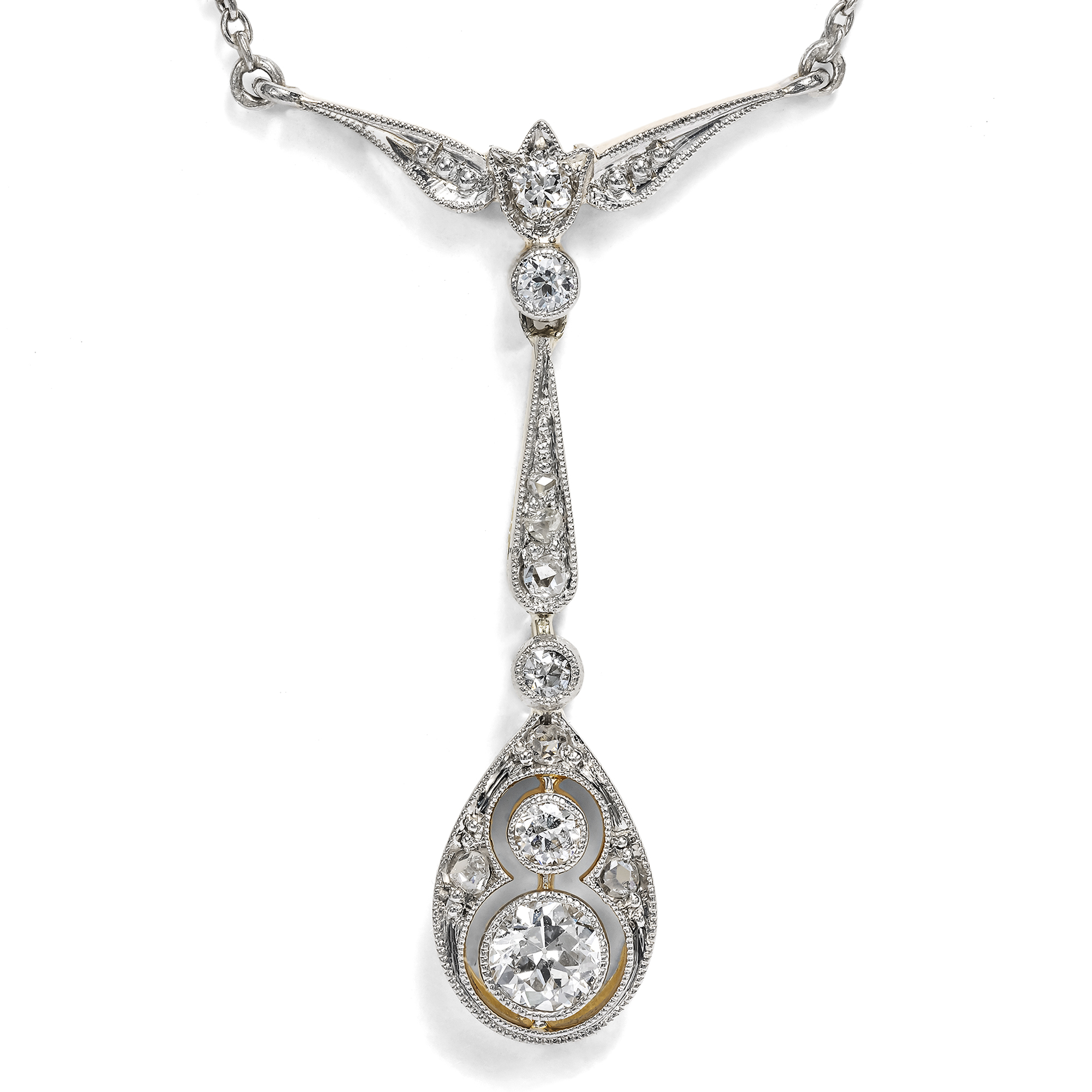 Elegant delicate diamond necklace in platinum & gold, Germany circa 1910