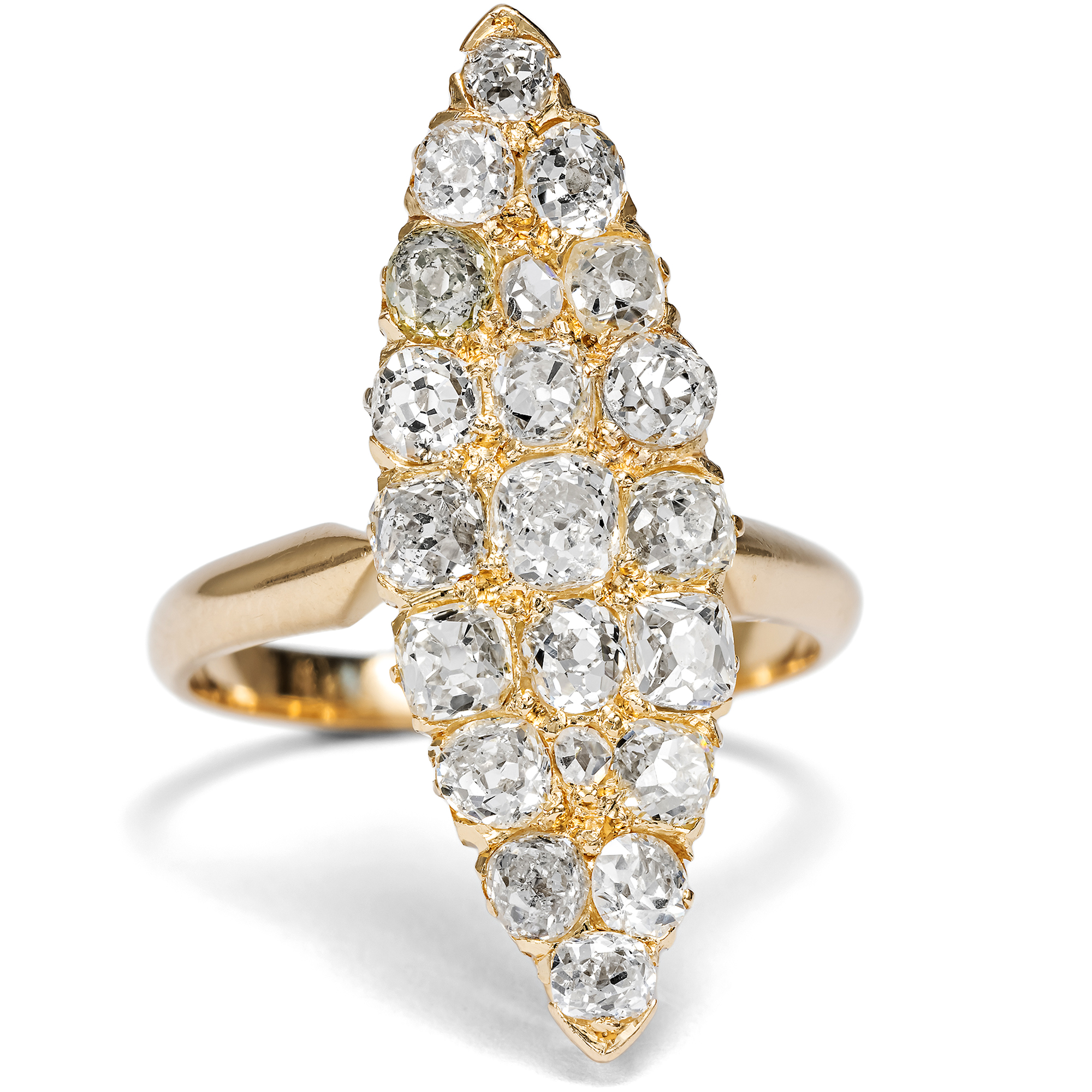 Large Antique Marquise Ring with 2.30 Old Cut Diamonds in Gold, c. 1890