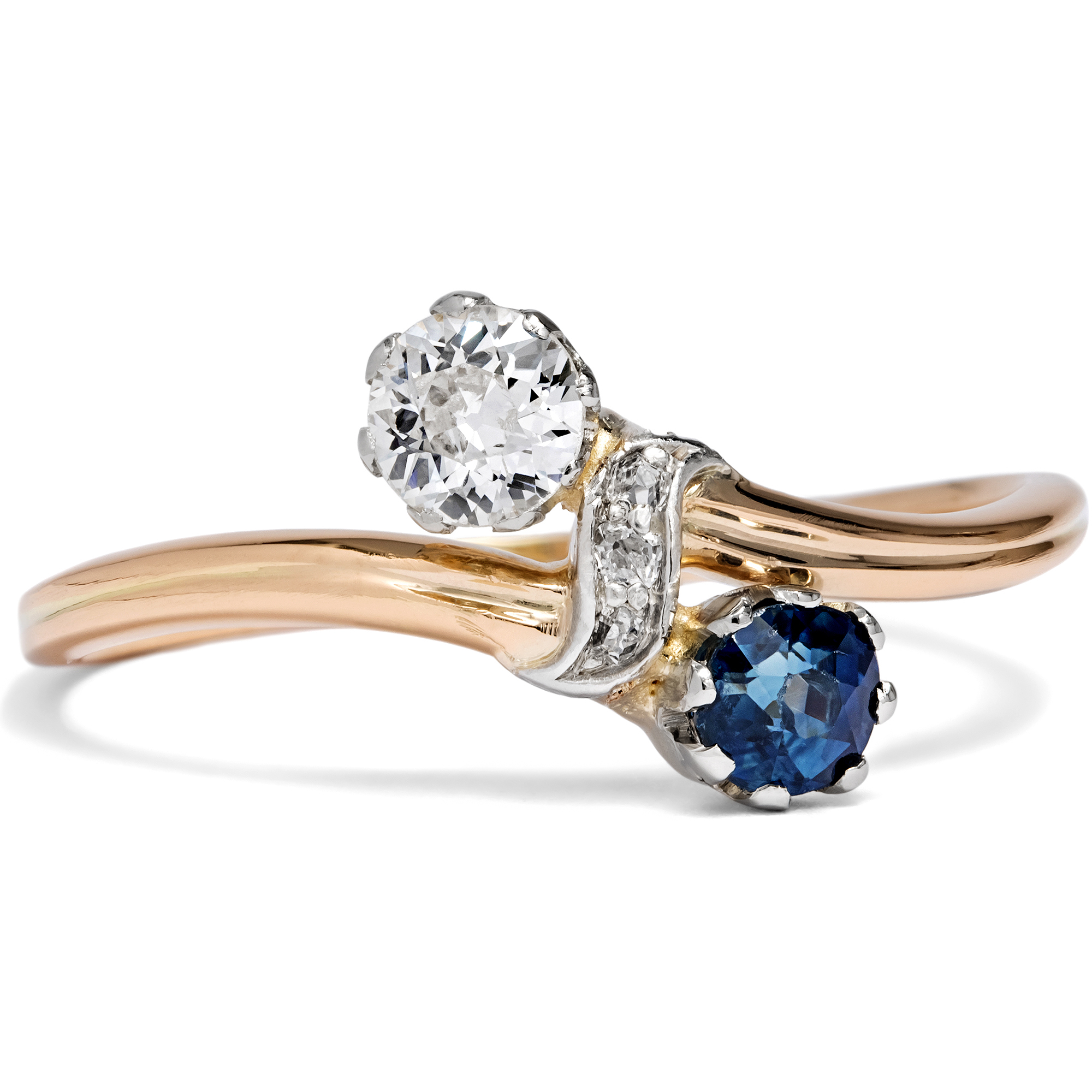 Antique Toi-et-moi Ring with Sapphire & Diamond, Vienna, c. 1900