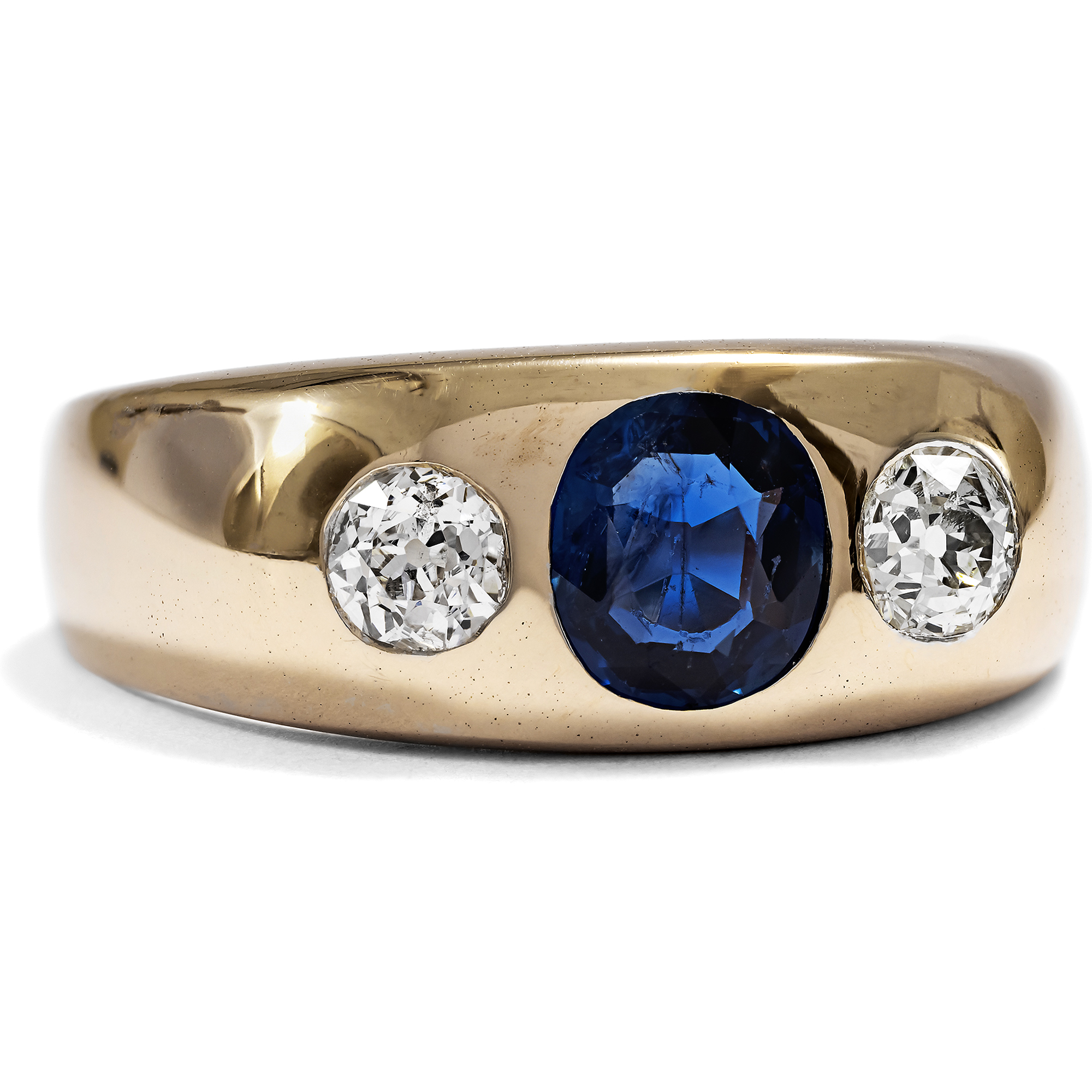 Antique Rose Gold Band Ring with Sapphire & Diamonds, dated 1910