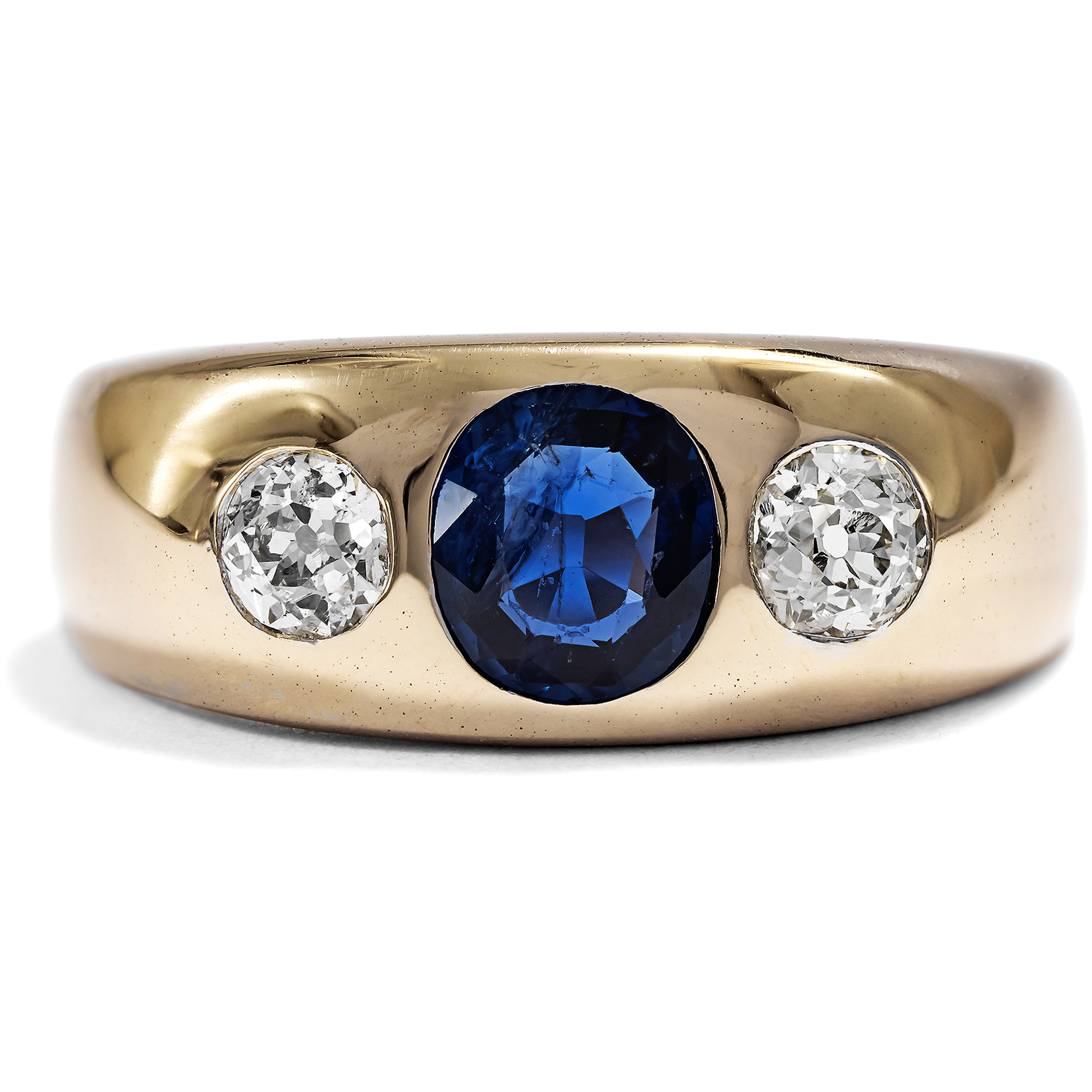 Antique Rose Gold Band Ring with Sapphire & Diamonds, dated 1910