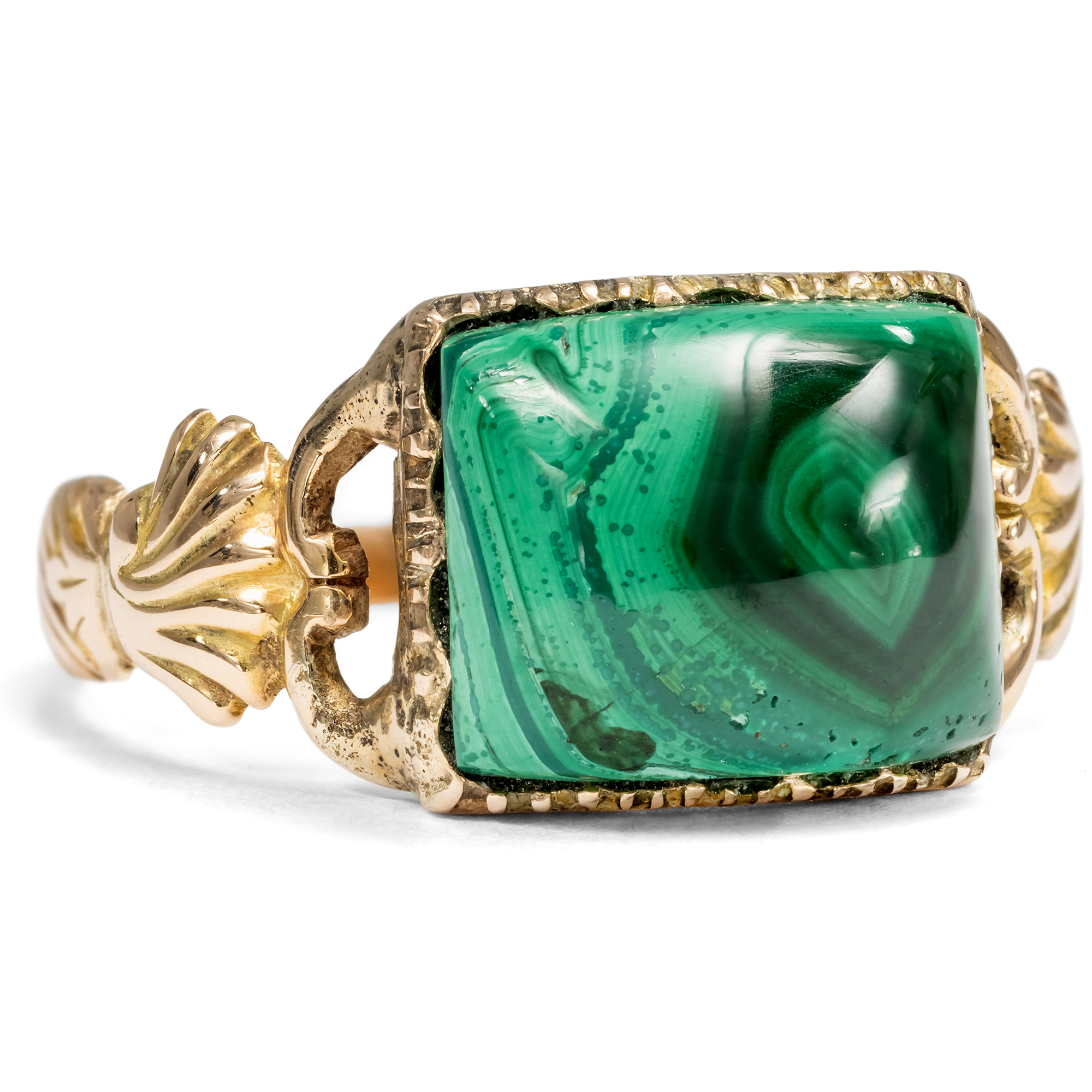 Unusual Early Victorian Gold Ring with Malachite, c. 1850 Unusual Early Victorian Gold Ring with Malachite, c. 1850