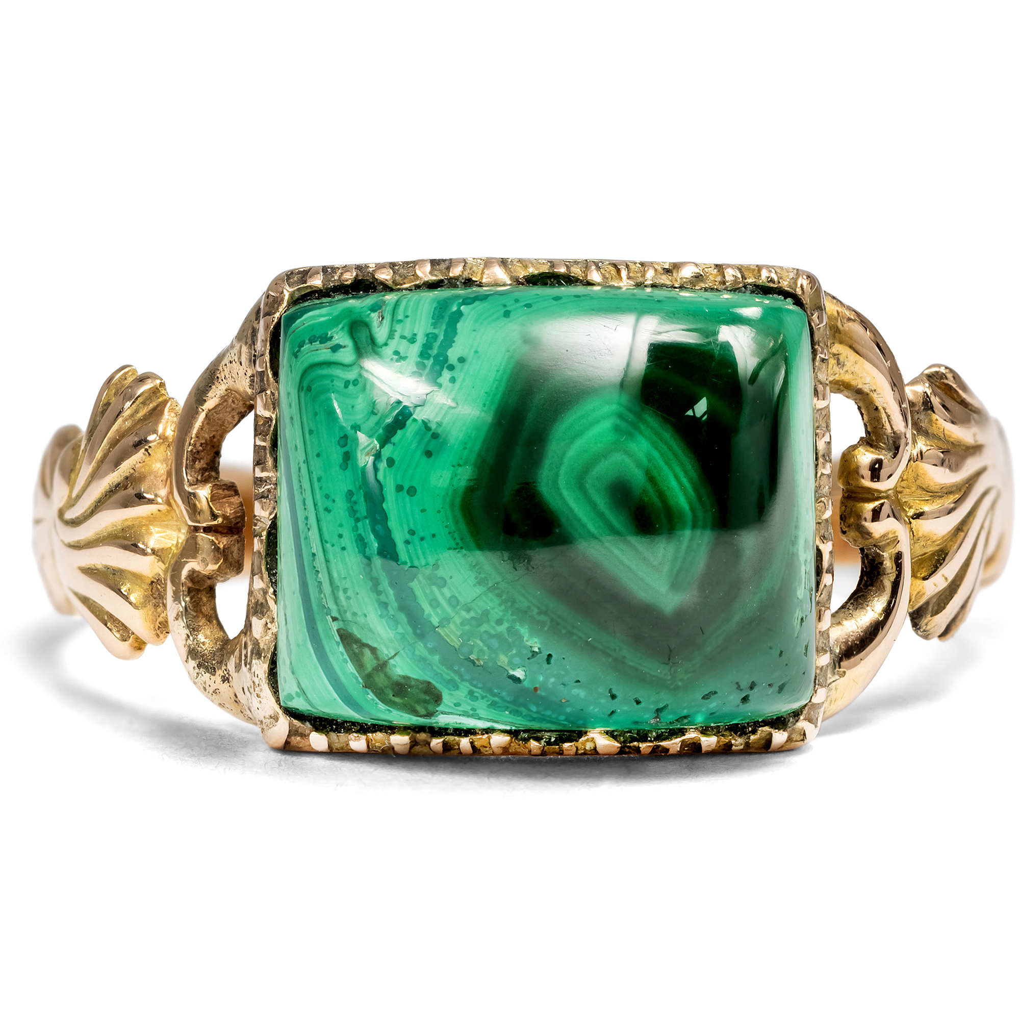 Unusual Early Victorian Gold Ring with Malachite, c. 1850 Unusual Early Victorian Gold Ring with Malachite, c. 1850