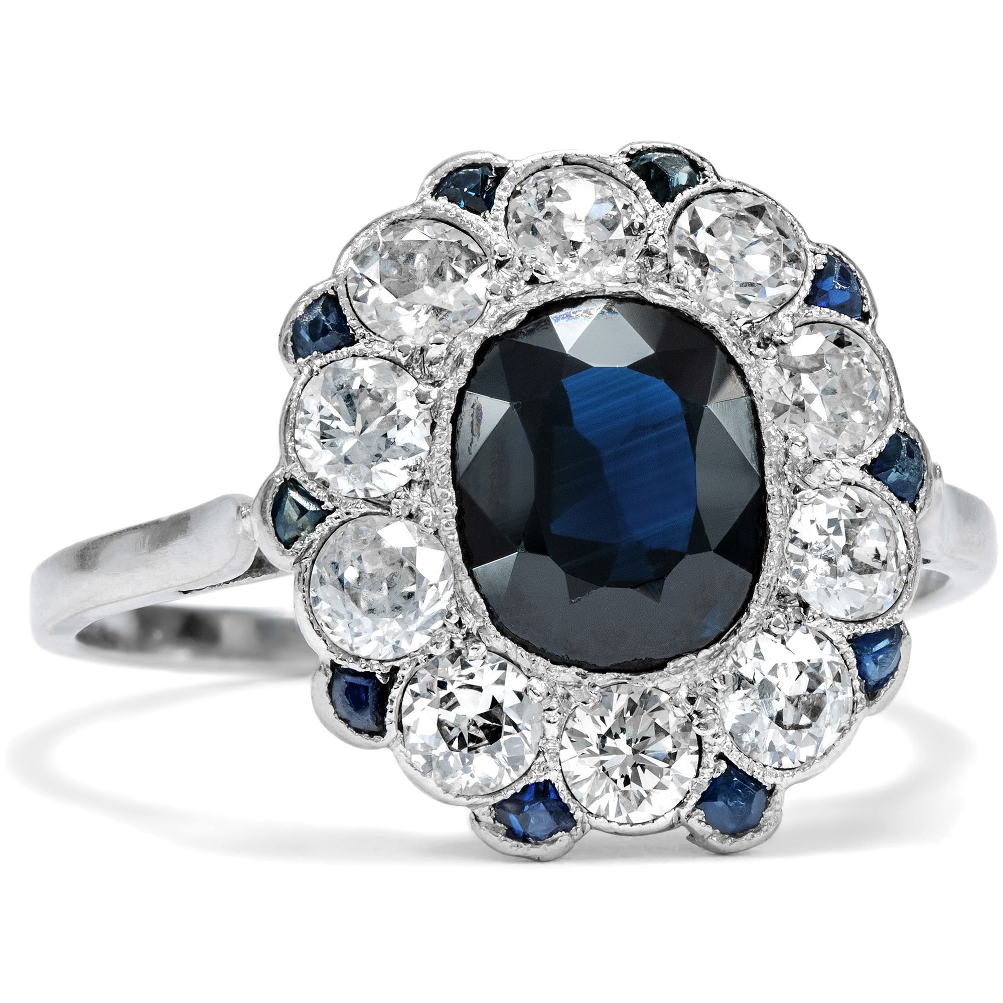 Eleganter Platinring mit Saphiren & Diamanten, Frankreich um 1925