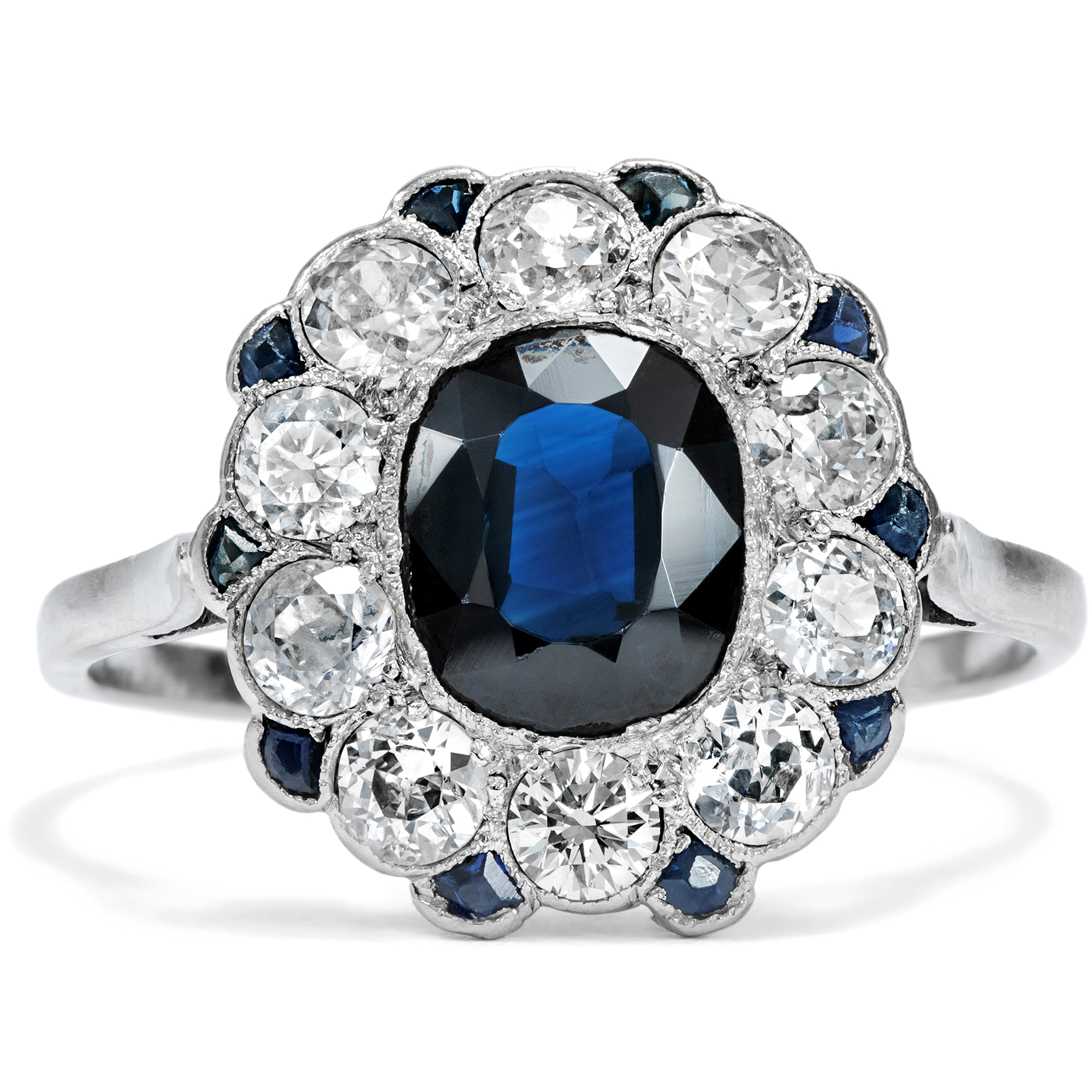 Eleganter Platinring mit Saphiren & Diamanten, Frankreich um 1925