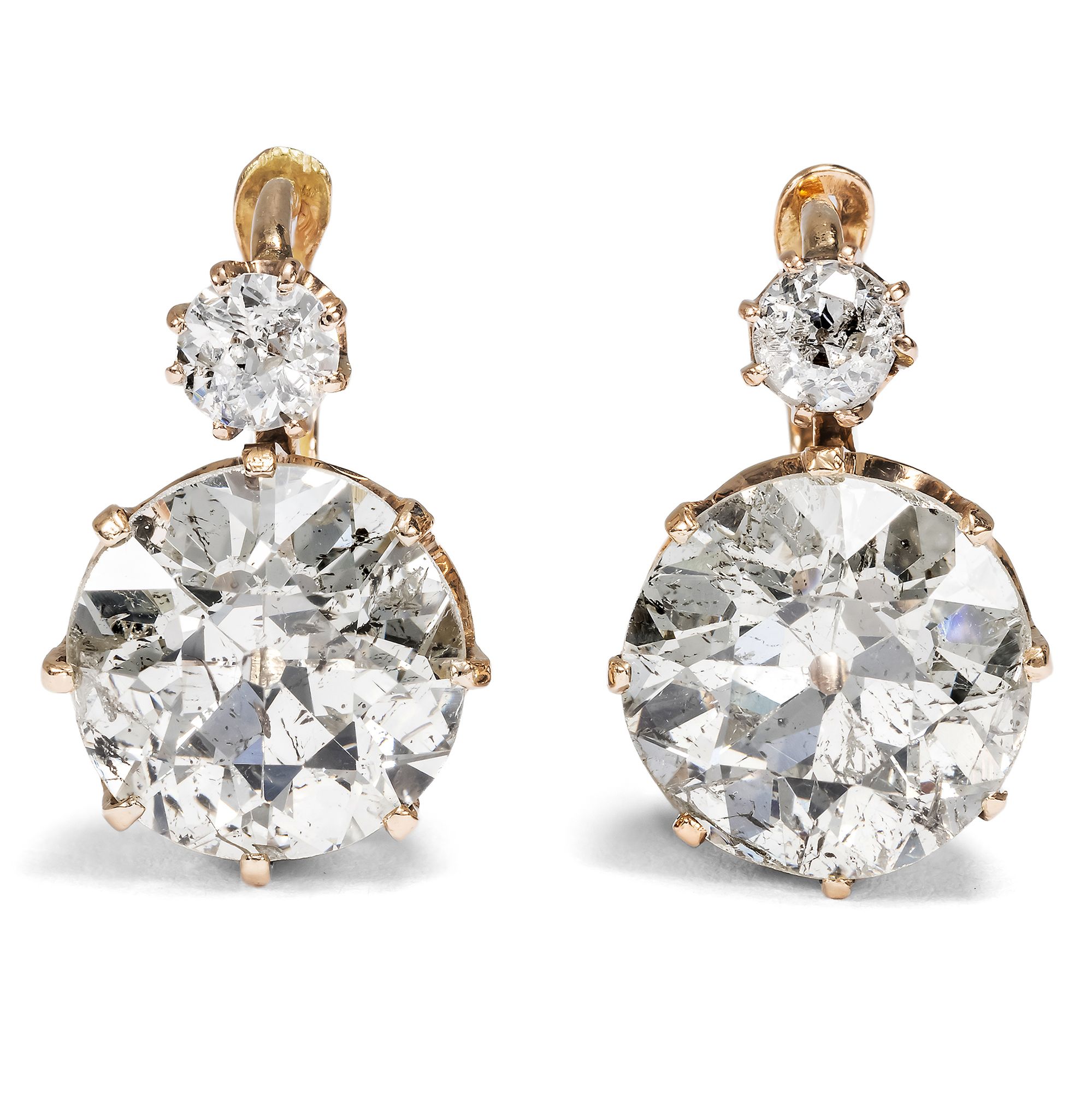 Antique Earrings with 6.95 ct Old European Cut Diamonds in Rose Gold, c. 1895