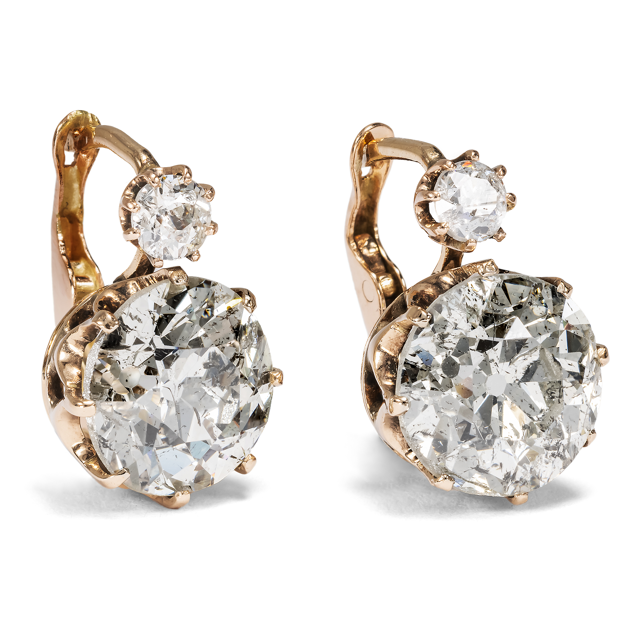 Antique Earrings with 6.95 ct Old European Cut Diamonds in Rose Gold, c. 1895