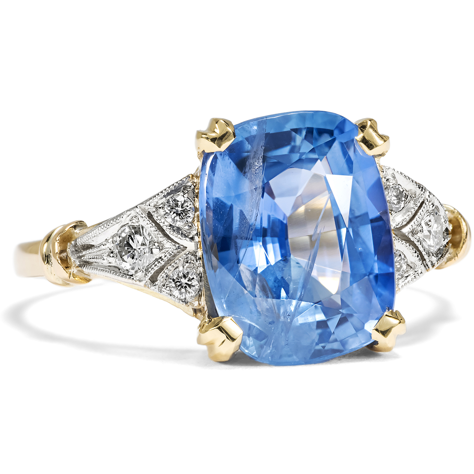 Feiner Ring des Art Déco mit Ceylon-Saphir & Diamanten, Rumänien um 1935 Feiner Ring des Art Déco mit Ceylon-Saphir & Diamanten, Rumänien um 1935