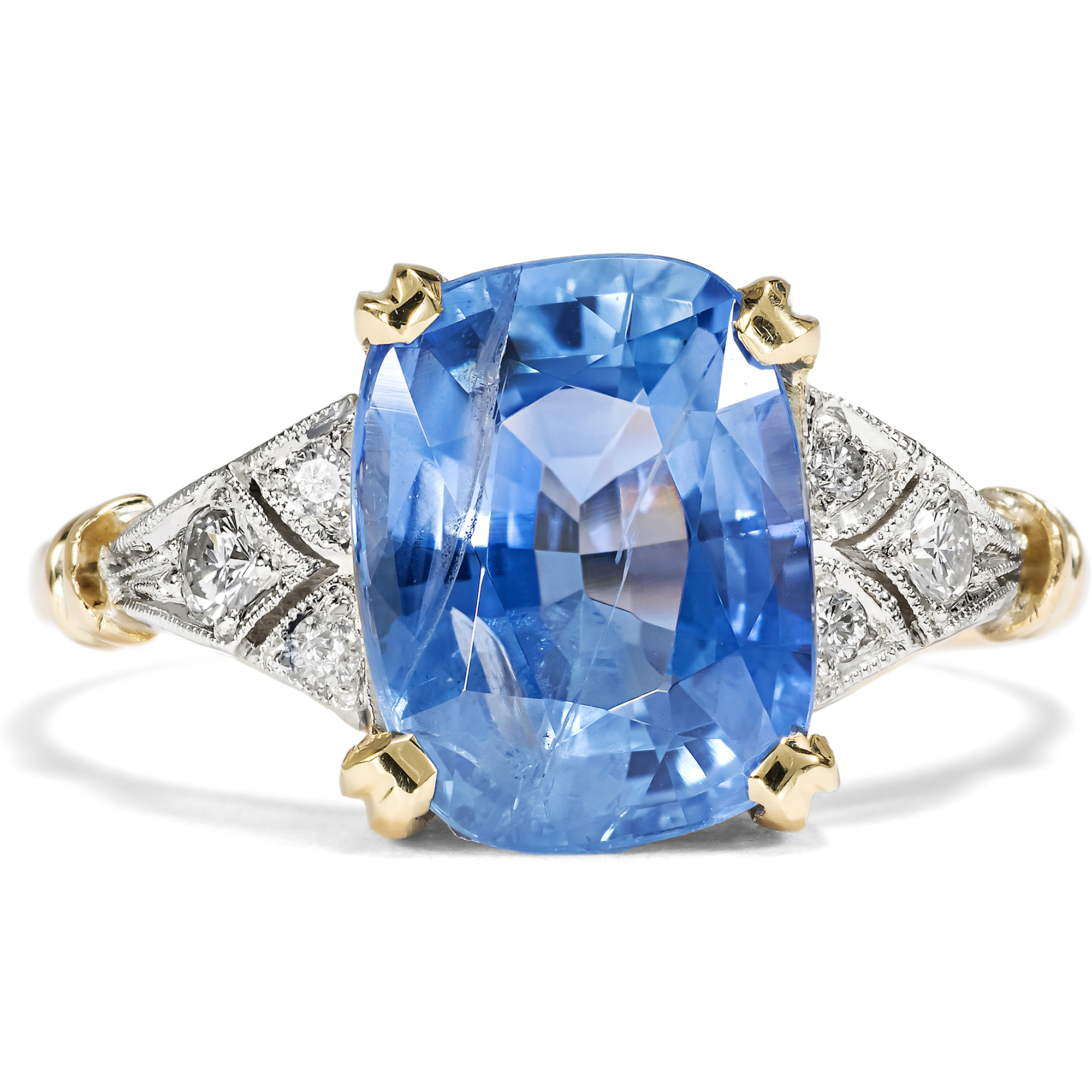 Feiner Ring des Art Déco mit Ceylon-Saphir & Diamanten, Rumänien um 1935 Feiner Ring des Art Déco mit Ceylon-Saphir & Diamanten, Rumänien um 1935
