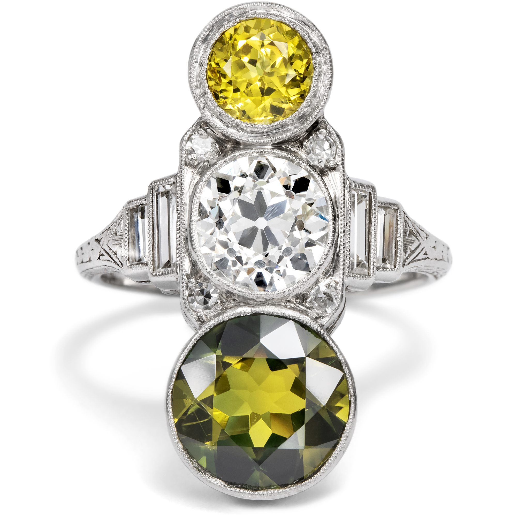 Exceptional Art Déco Green and Yellow Sapphire Ring, c. 1925 Exceptional Art Déco Green and Yellow Sapphire Ring, c. 1925