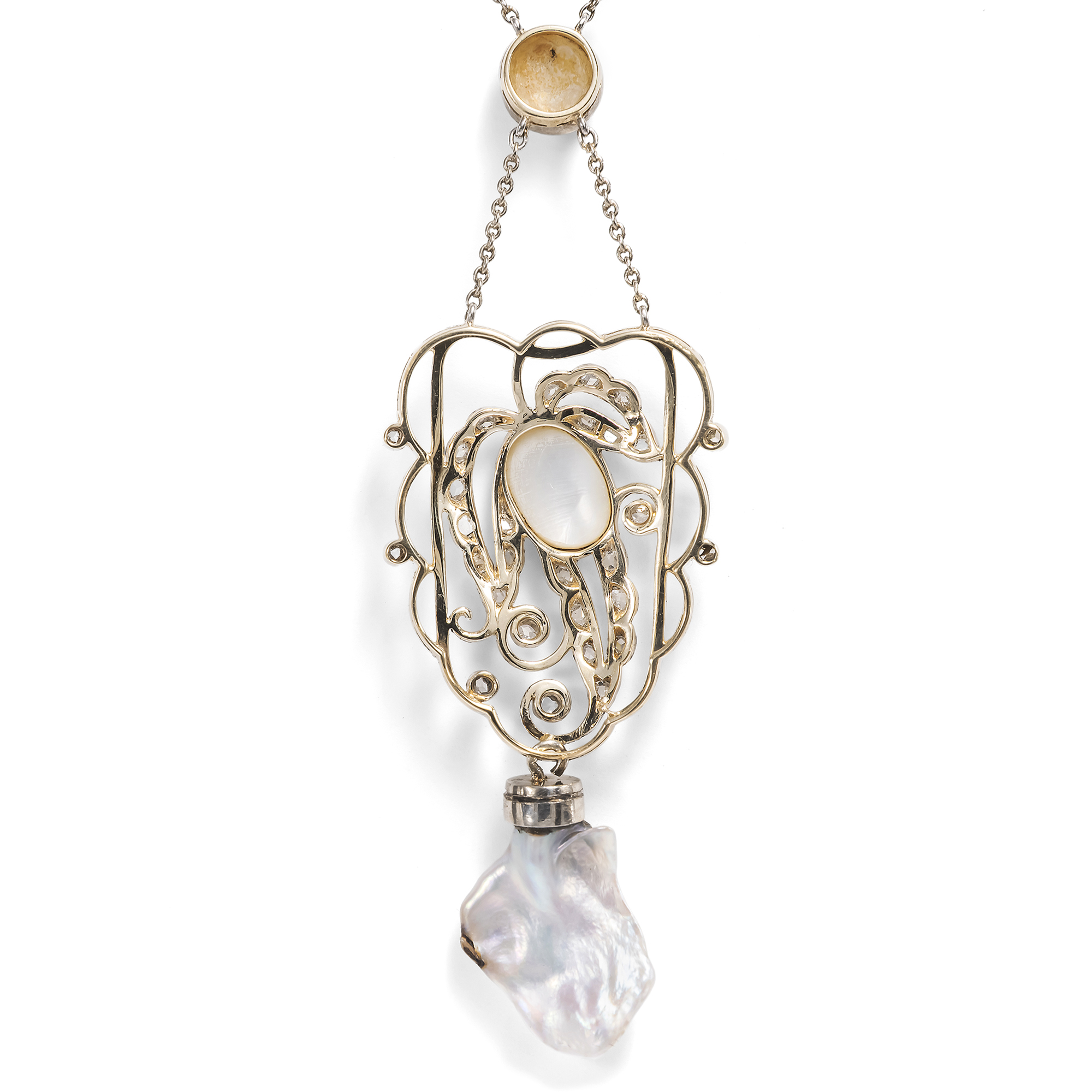 Elegantes Collier mit Diamanten & Perlen in Silber auf Gold, um 1915 Elegantes Collier mit Diamanten & Perlen in Silber auf Gold, um 1915