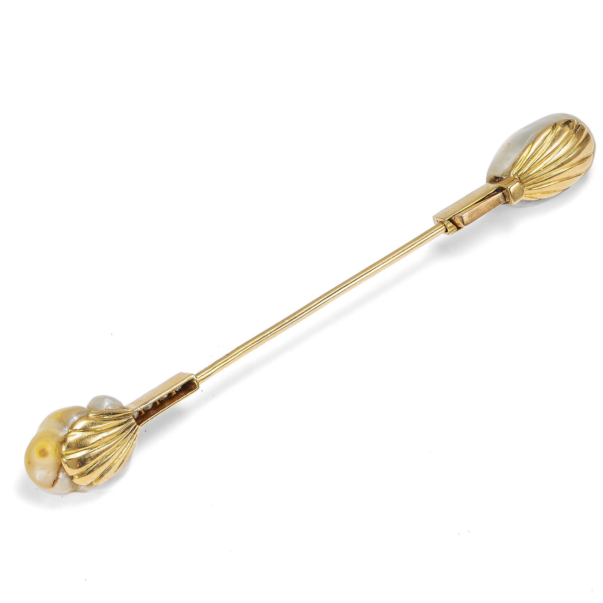 Elegante antike Jabotnadel mit Naturperlen & Diamanten, Paris um 1915 Elegante antike Jabotnadel mit Naturperlen & Diamanten, Paris um 1915