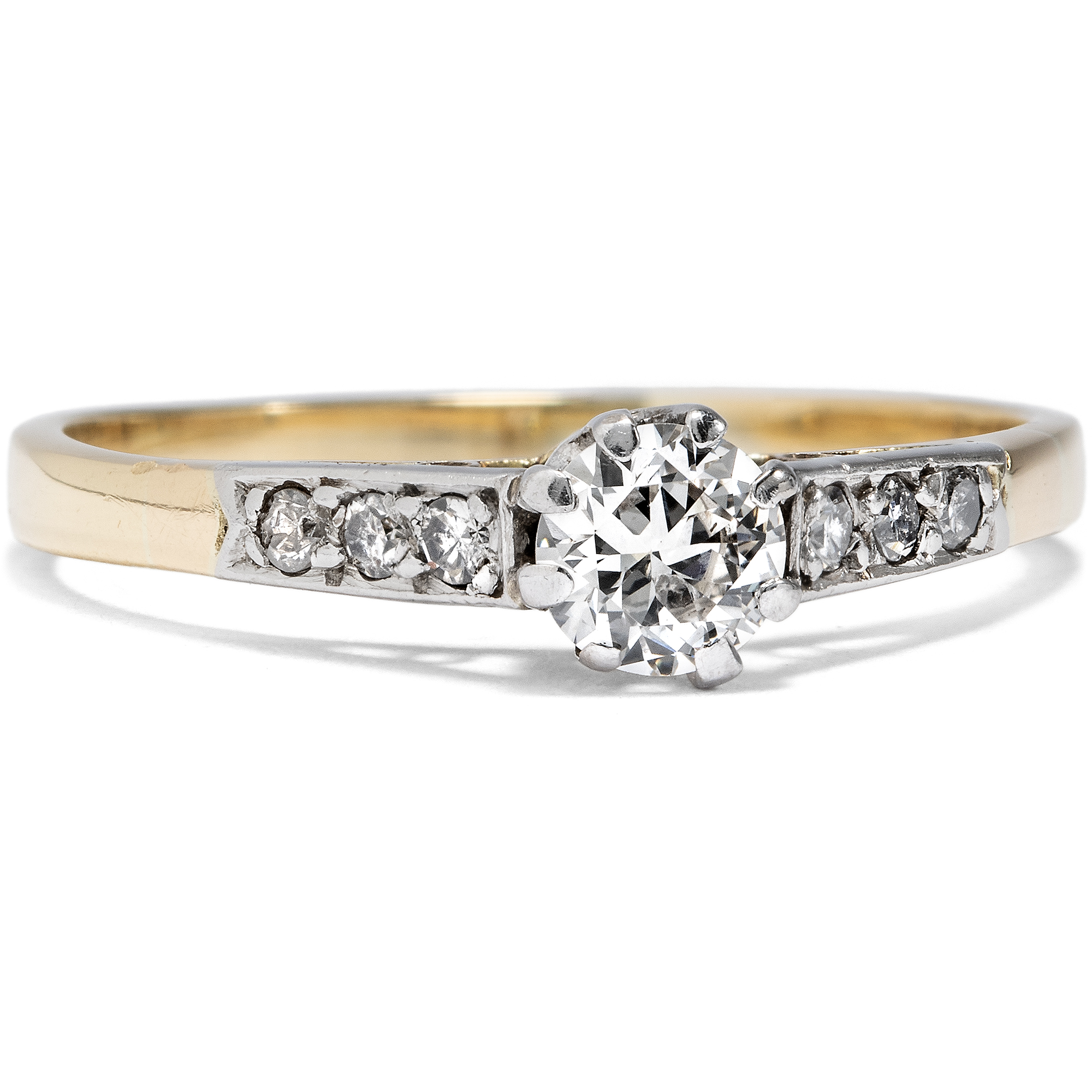 Vintage Verlobungsring mit Brillant in Platin & Gold, um 1955