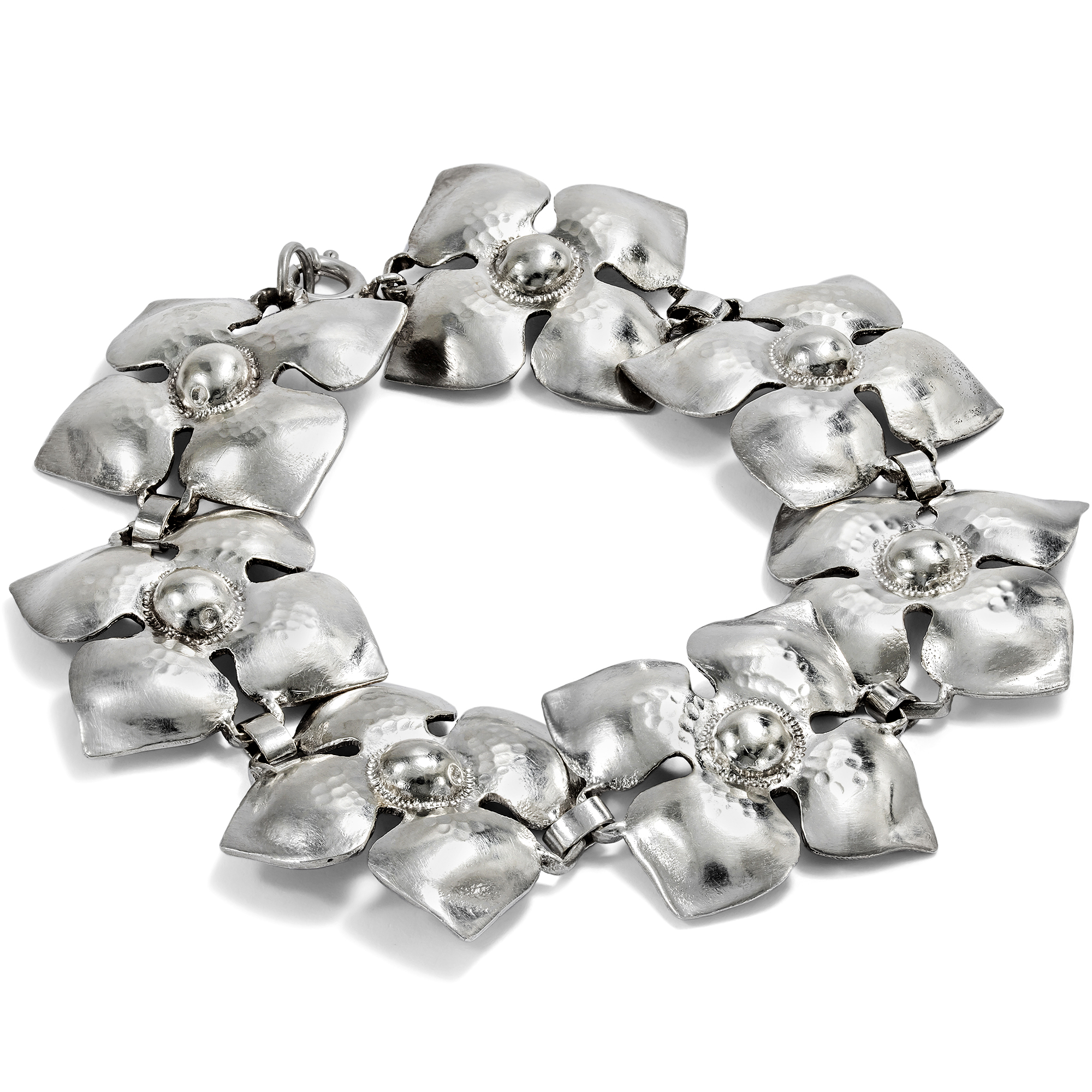 Hand-Wrought Silver Bracelet in Flower Shapes, Karl Karst, Circa 1940