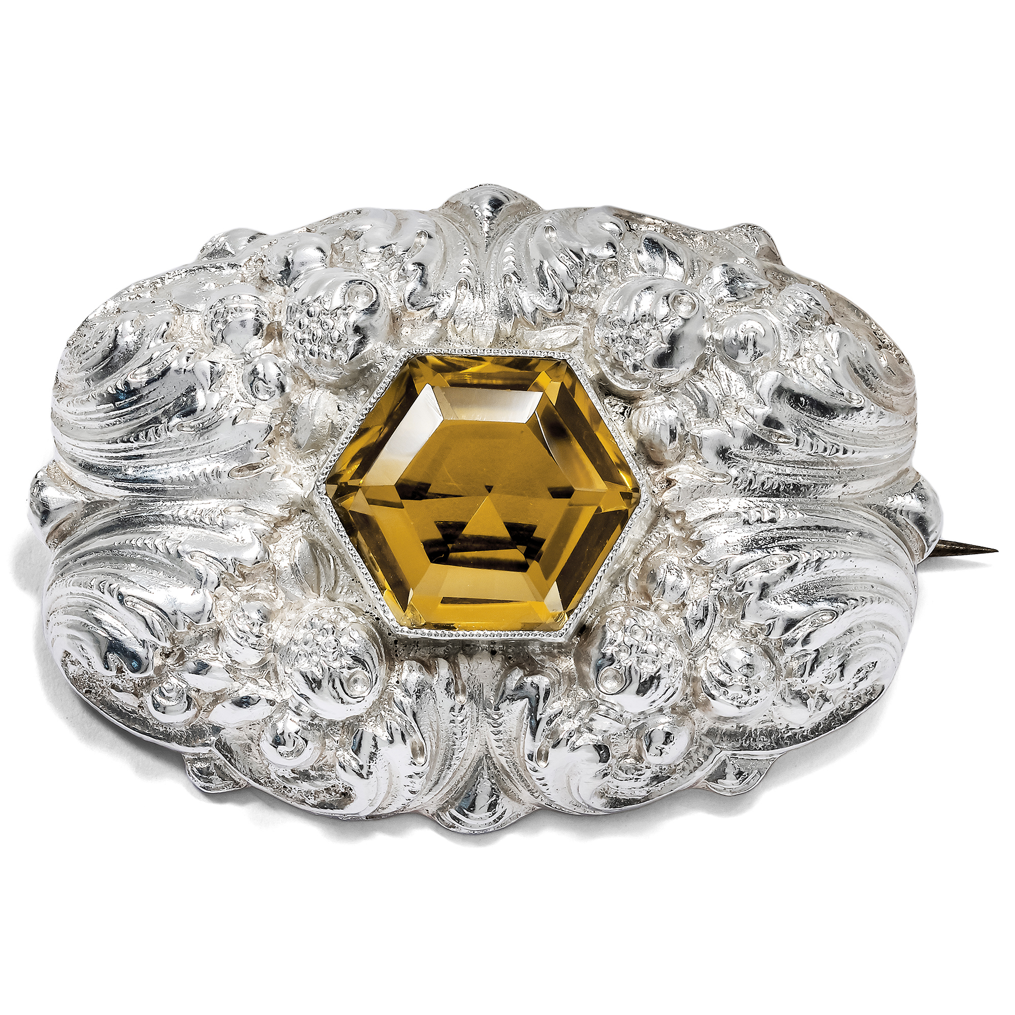 Antique Art Nouveau Silver Brooch With Citrine, Robert Merath, Ulm c. 1915