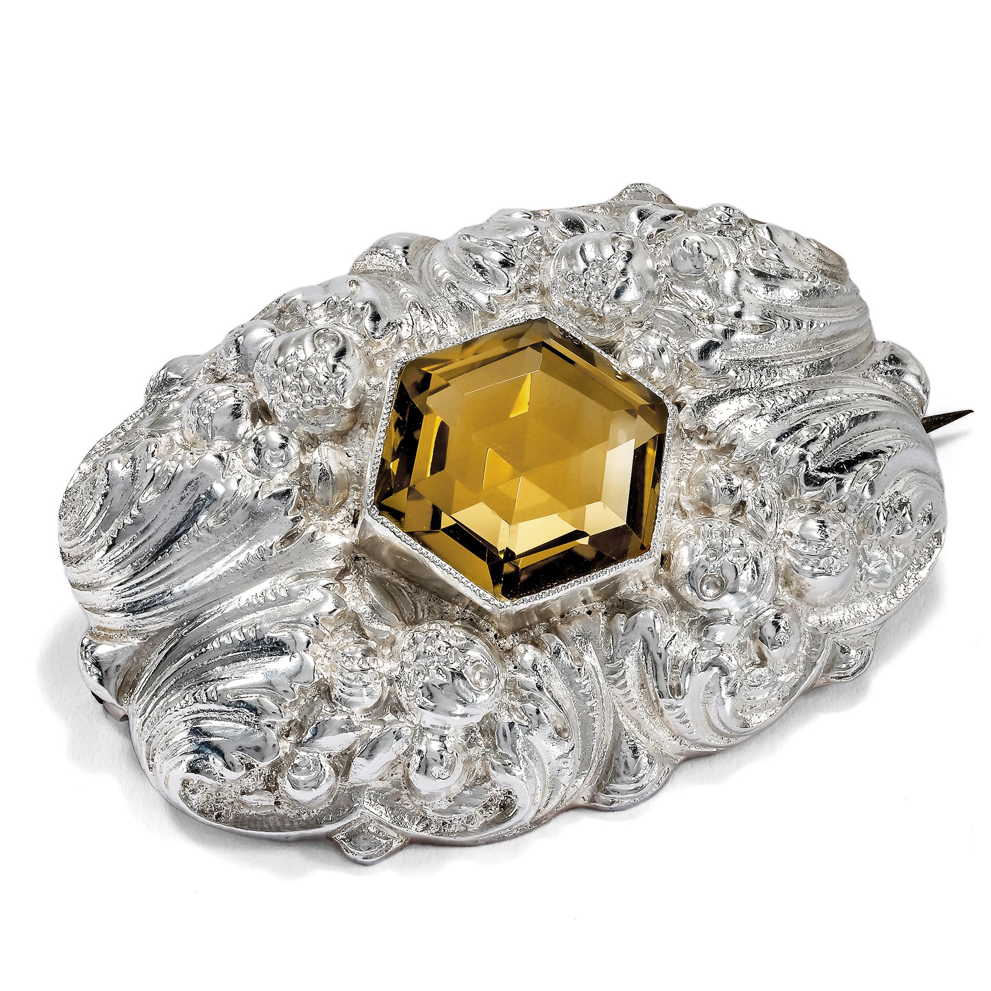 Antique Art Nouveau Silver Brooch With Citrine, Robert Merath, Ulm c. 1915