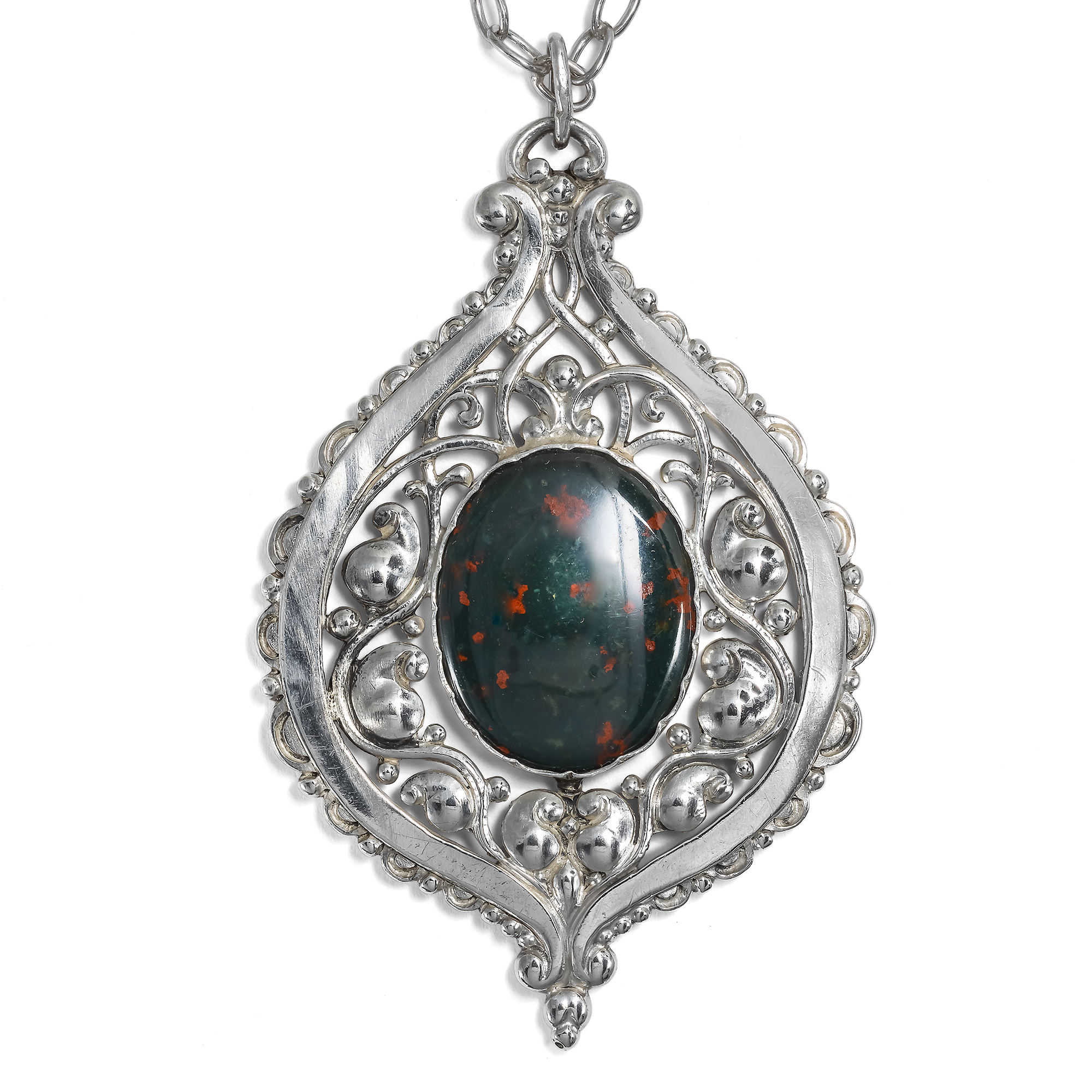 Large Silver and Bloodstone Art Nouveau Pendant, German, c. 1910s