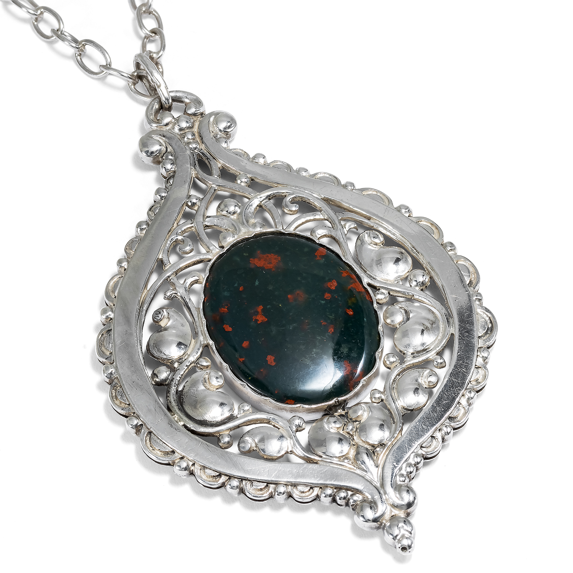 Large Silver and Bloodstone Art Nouveau Pendant, German, c. 1910s