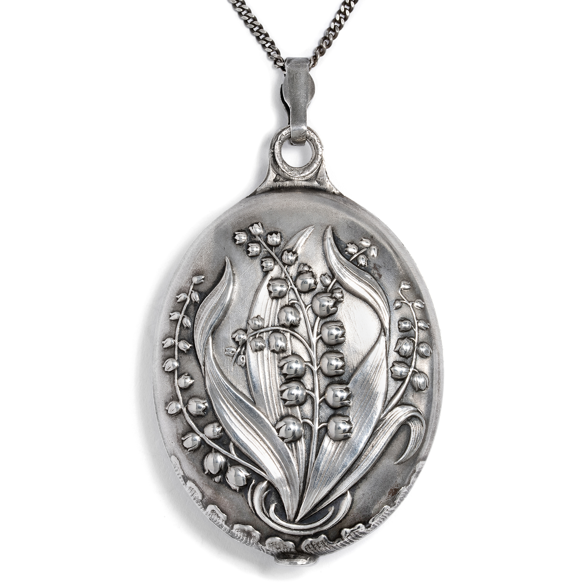 Antique Silver Locket with Mirror, Art Nouveau c. 1900