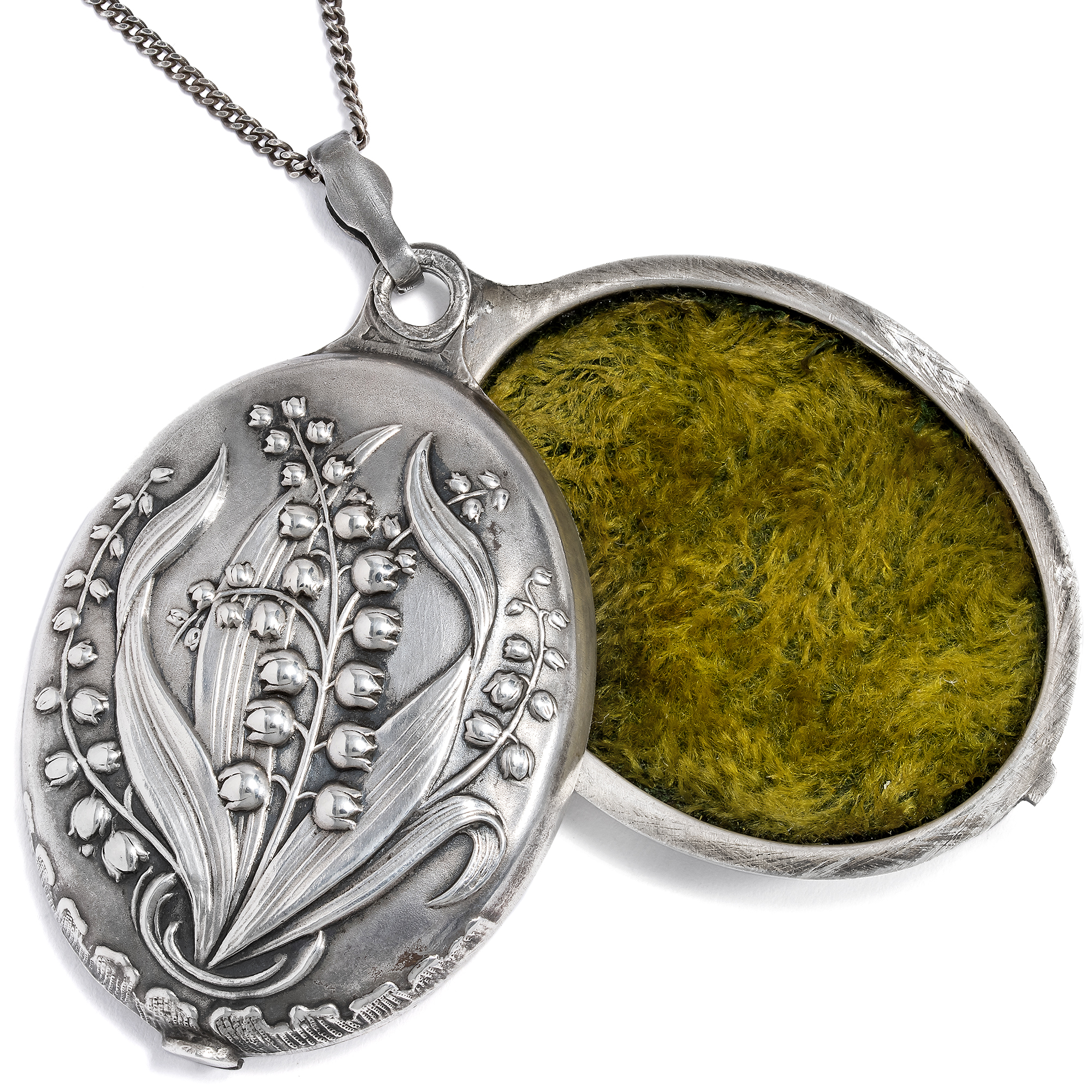 Antique Silver Locket with Mirror, Art Nouveau c. 1900