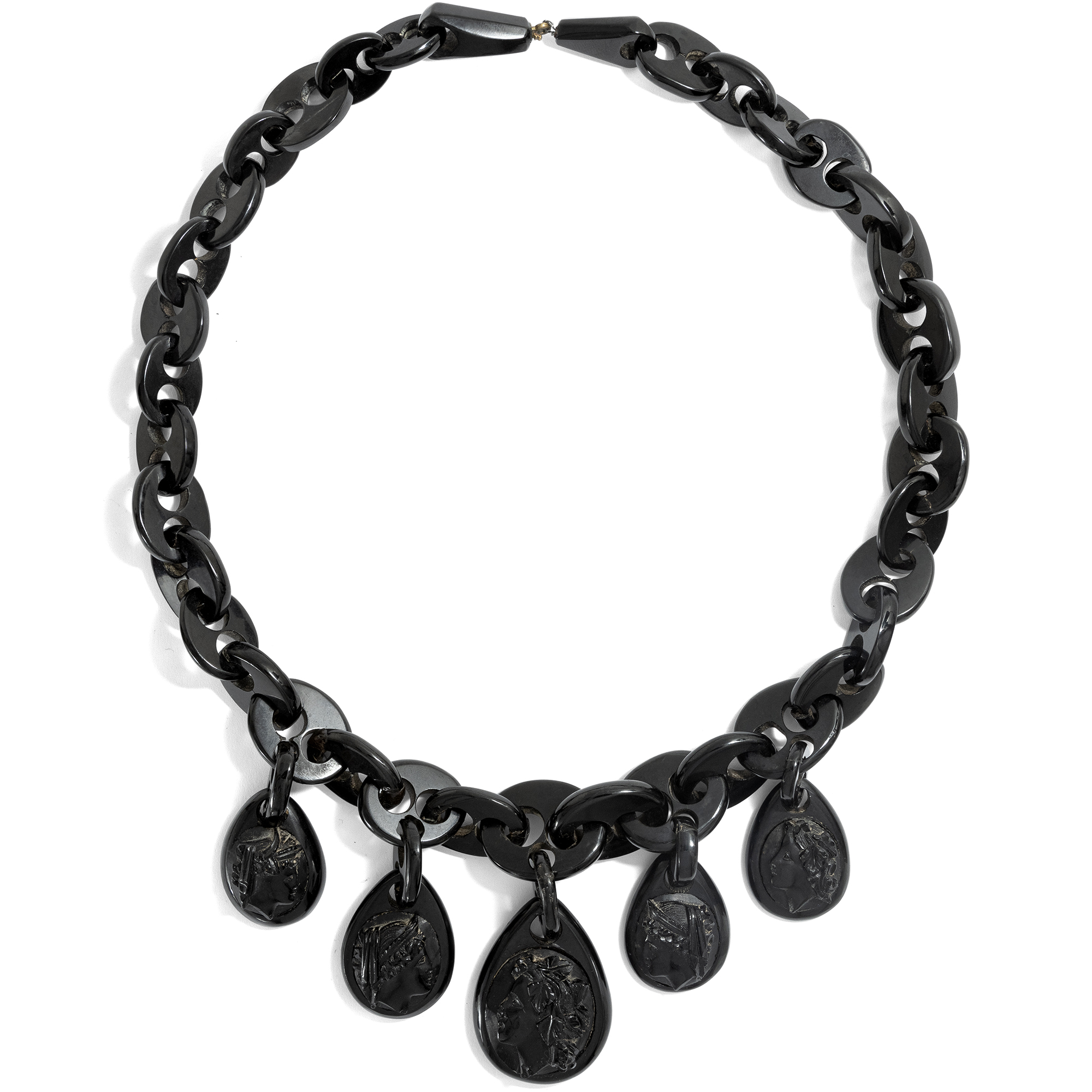 Large Victorian Whitby Jet Cameo Necklace, British, c. 1865