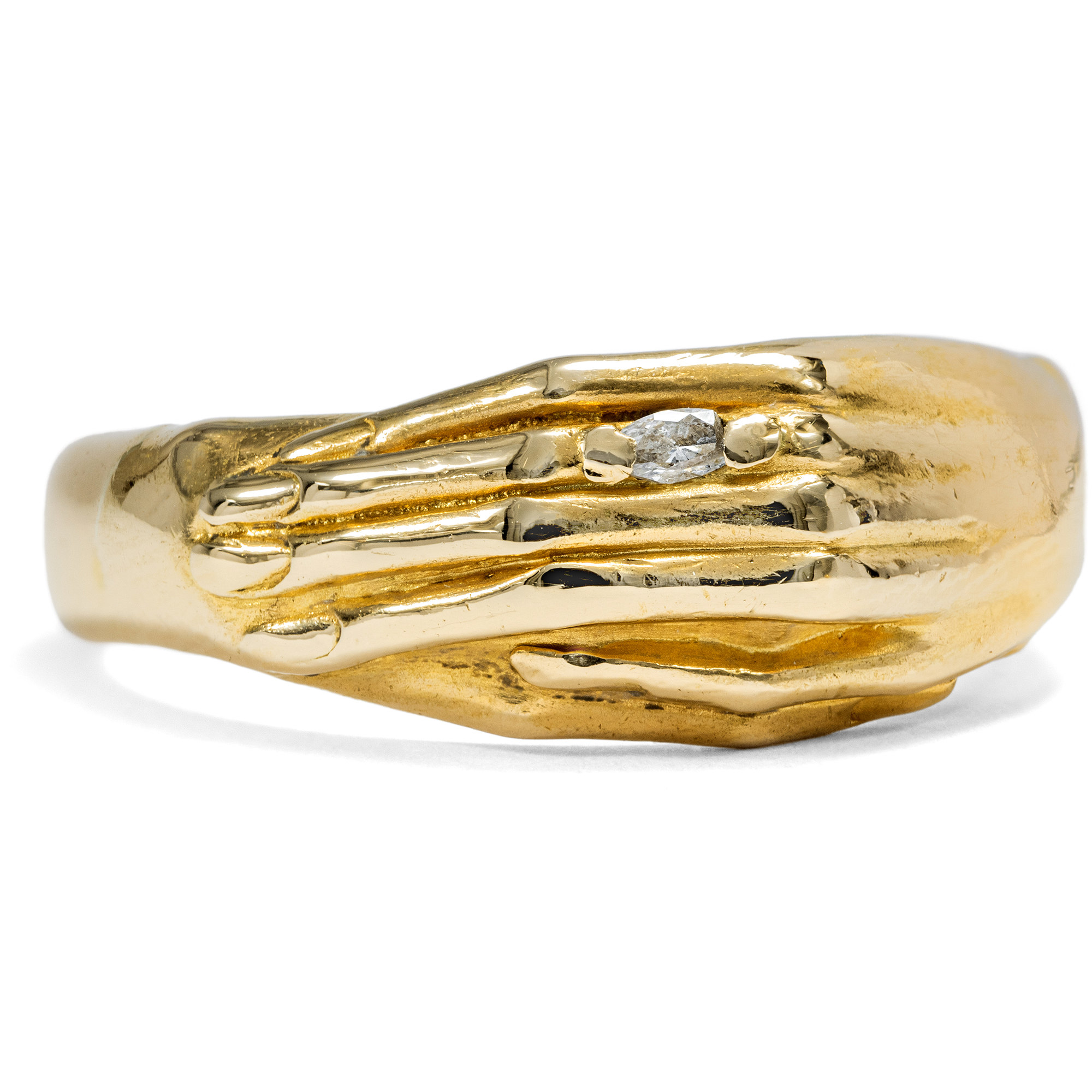 Unusual Gold Ring in the Shape of Clasped Hands with Diamond, c. 1980s