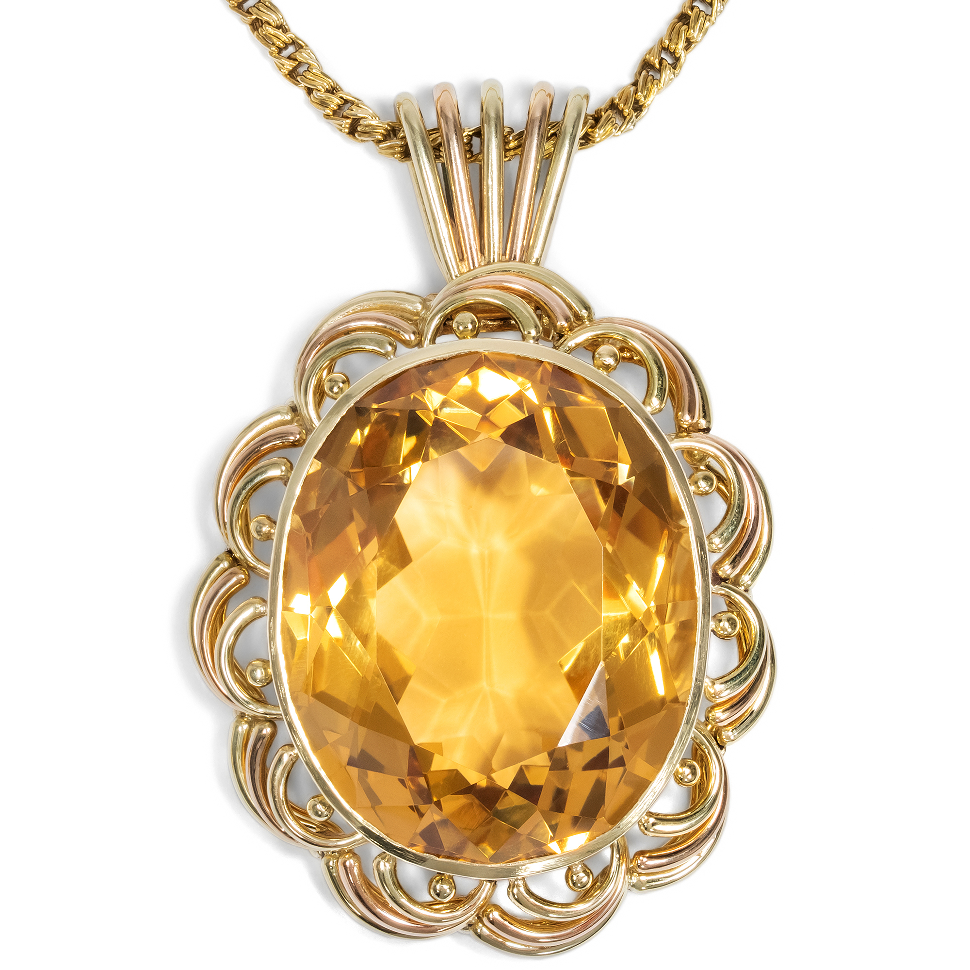 Large Midcentury Pendant with Citrine in Gold, c. 1960