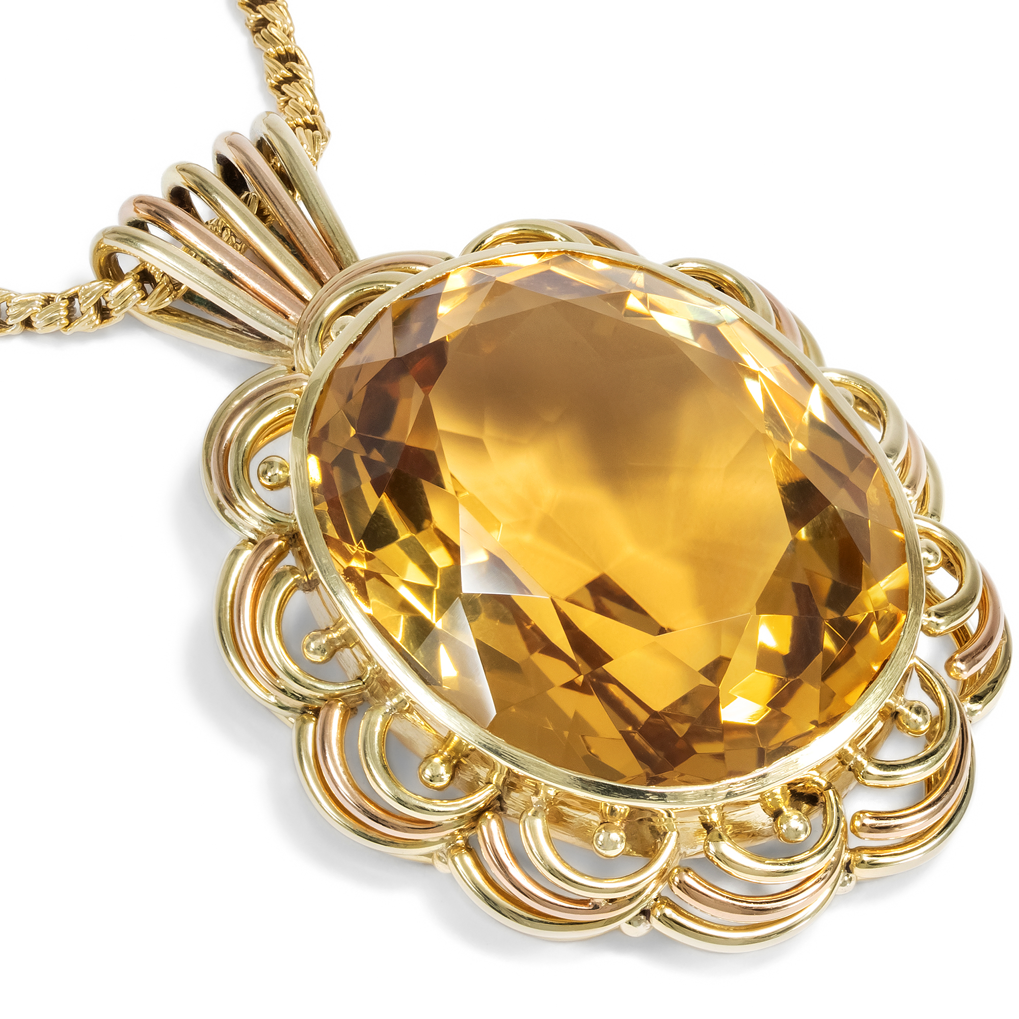 Large Midcentury Pendant with Citrine in Gold, c. 1960