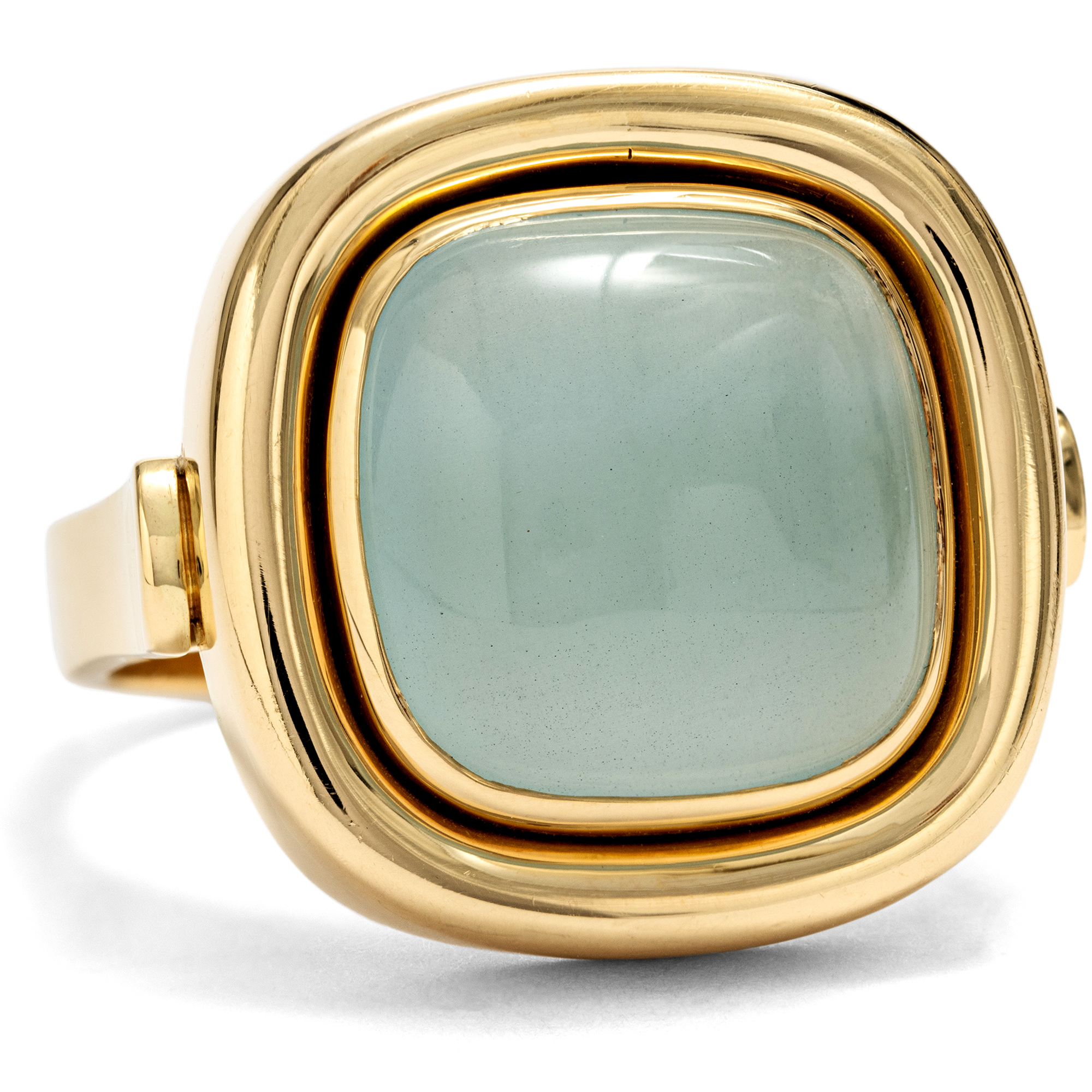 Glamorous Vintage Set of Ring & Ear Clips With Chalcedony in Gold, Circa 1975